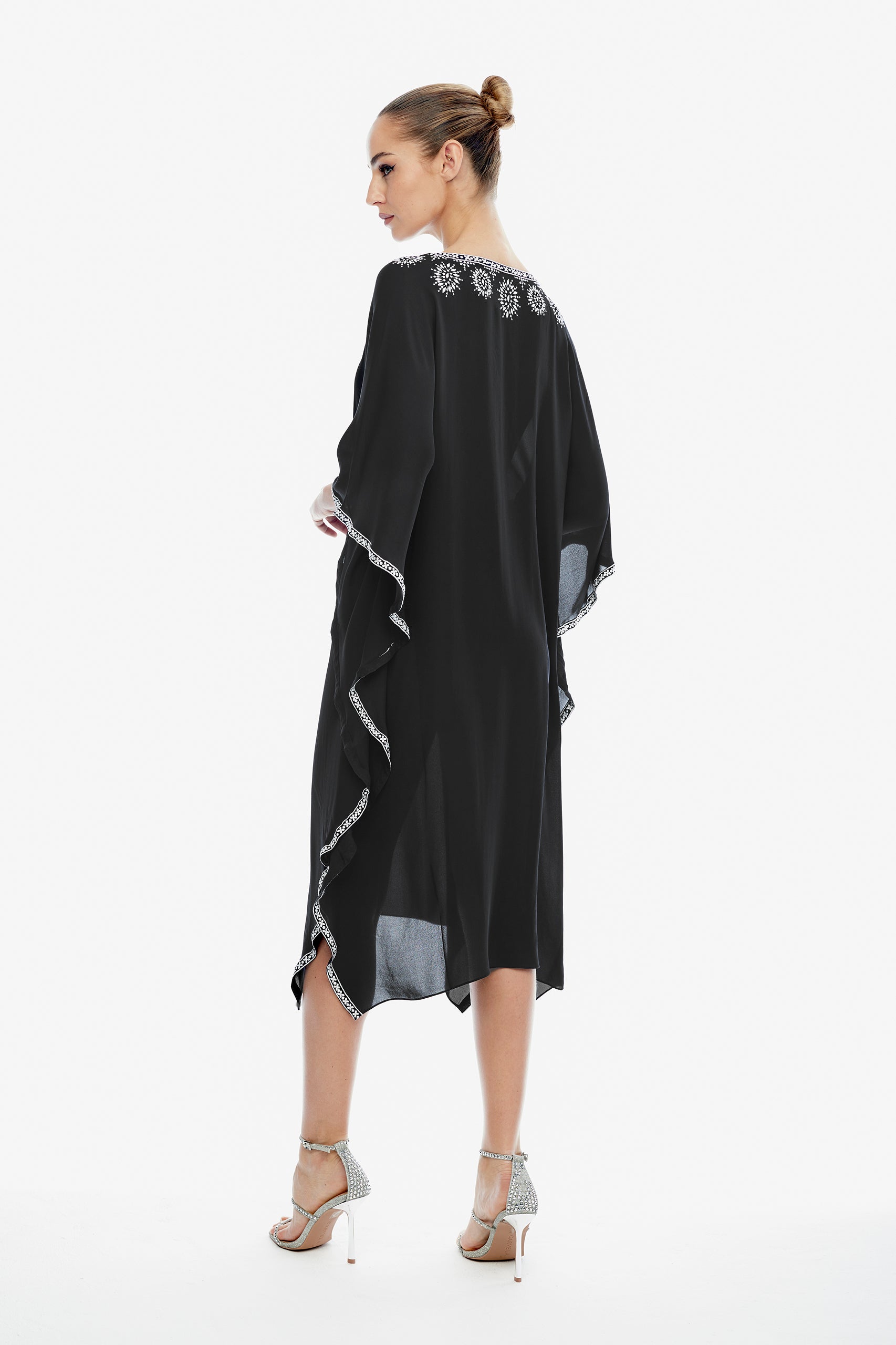 Giselle Silk Embroidered Kaftan in Black