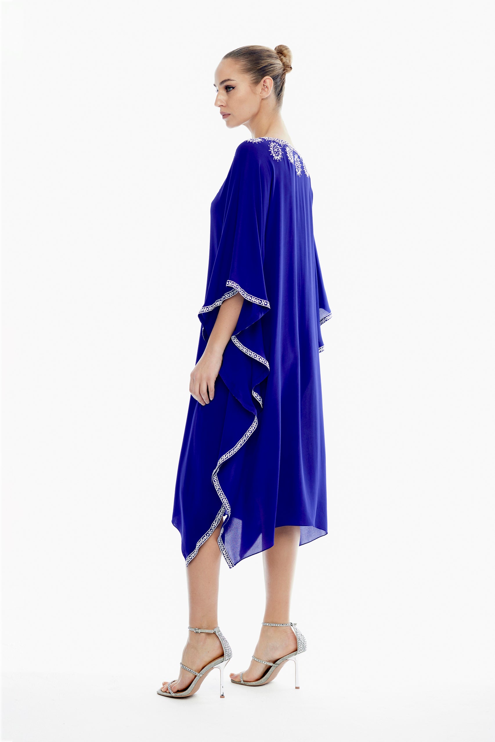 Giselle Silk Embroidered Kaftan in Sapphire