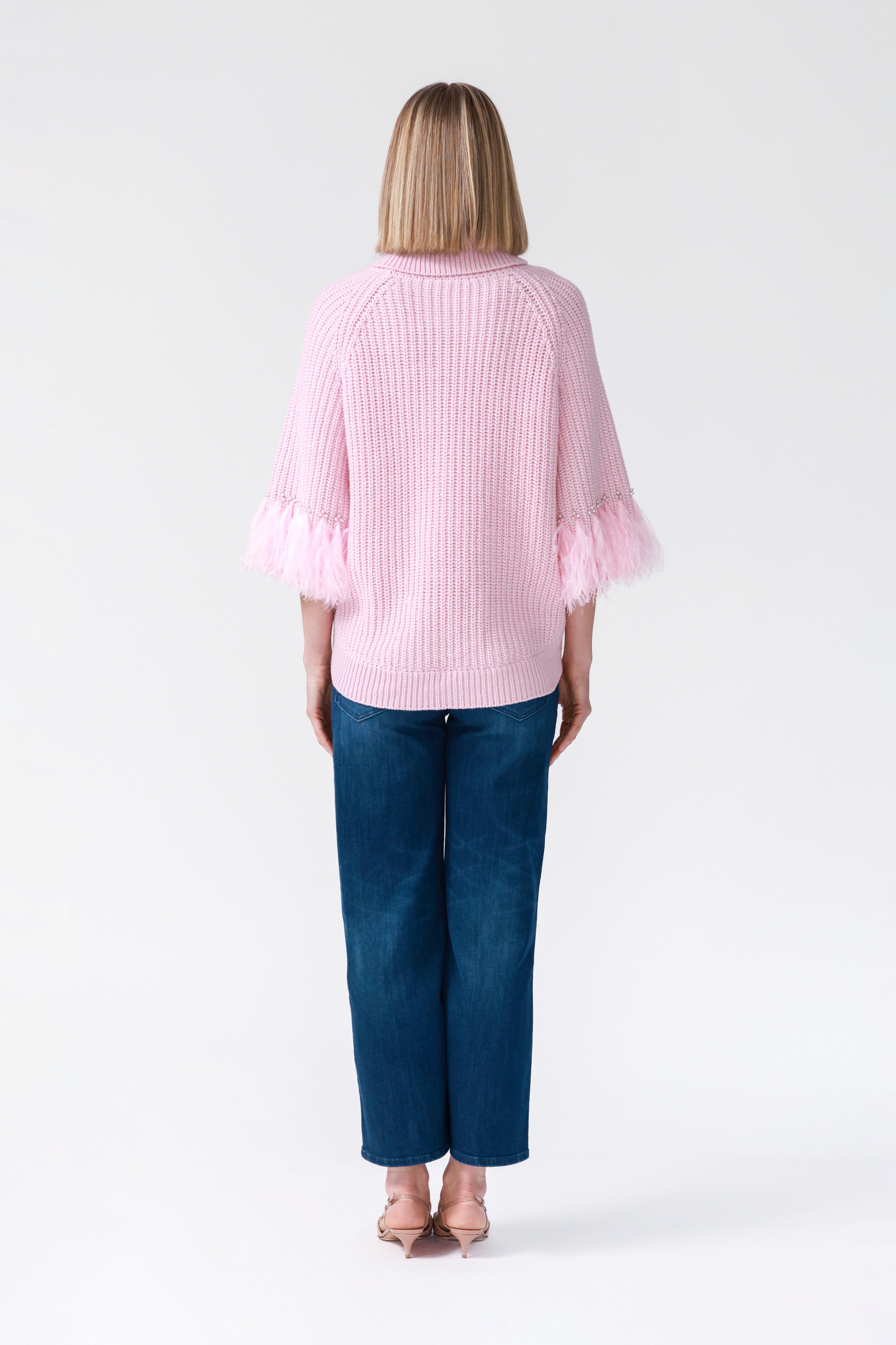 Greta Statement Sleeve Sweater in Pale Pink