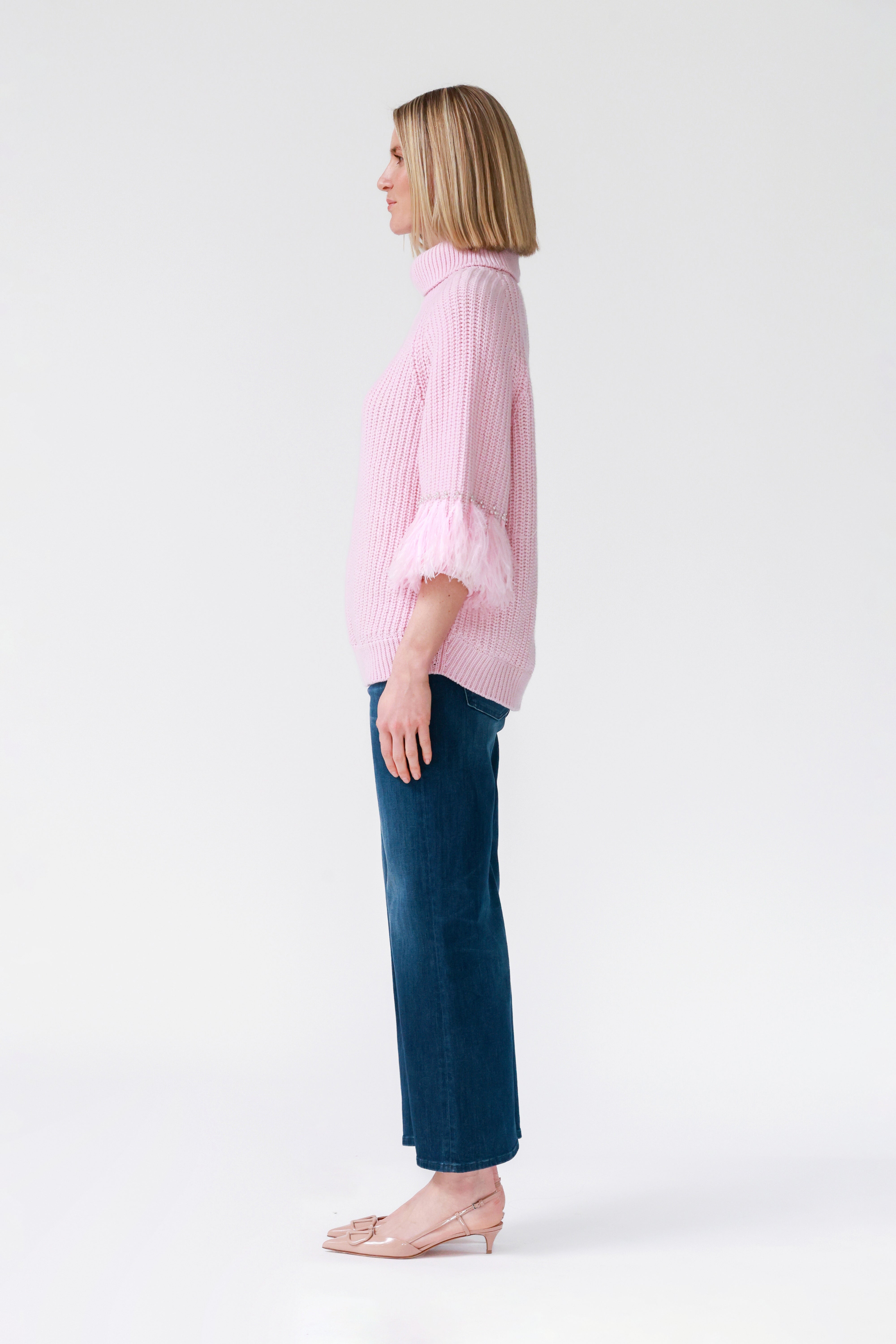 Greta Statement Sleeve Sweater in Pale Pink