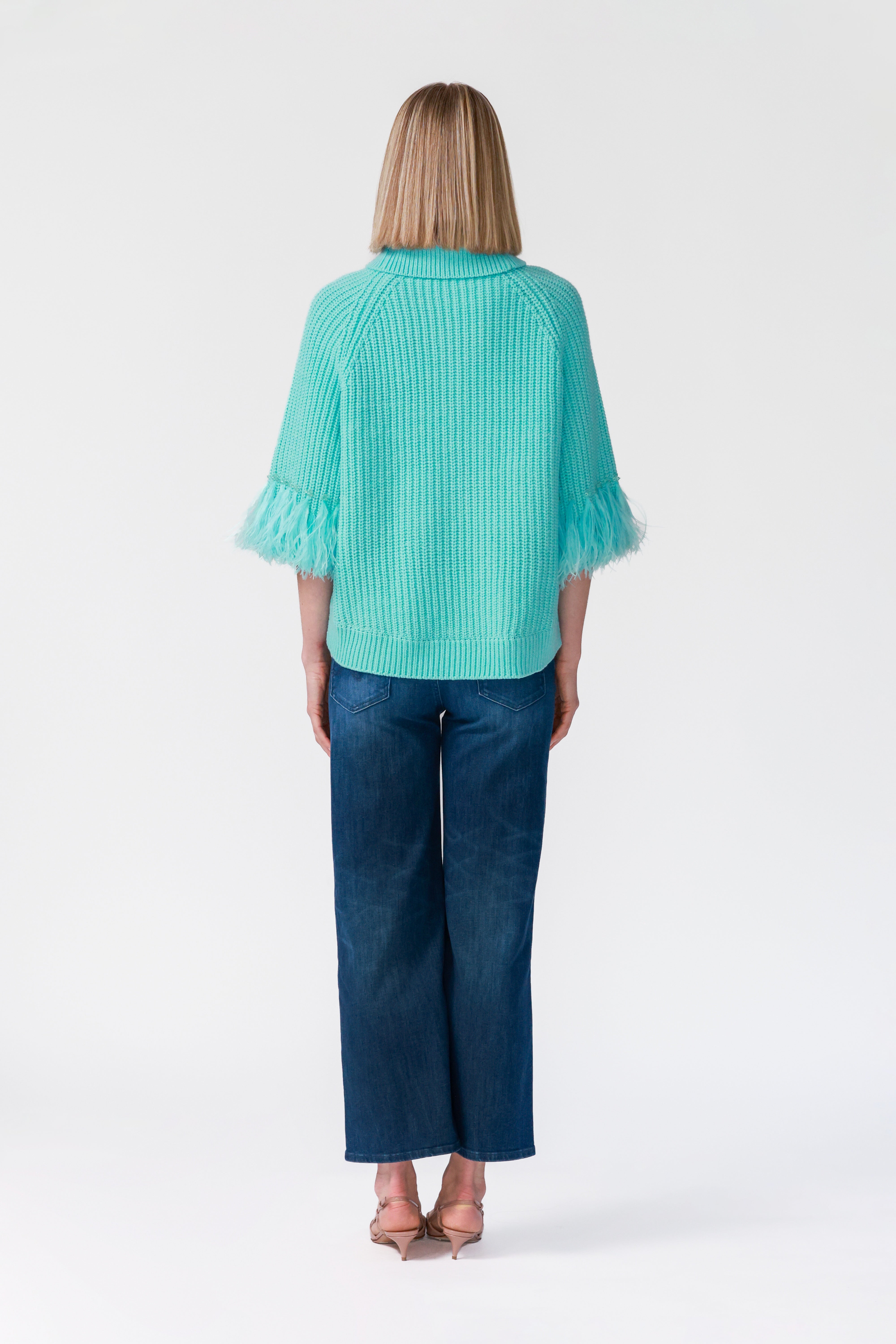 Greta Statement Sleeve Sweater in Turquoise