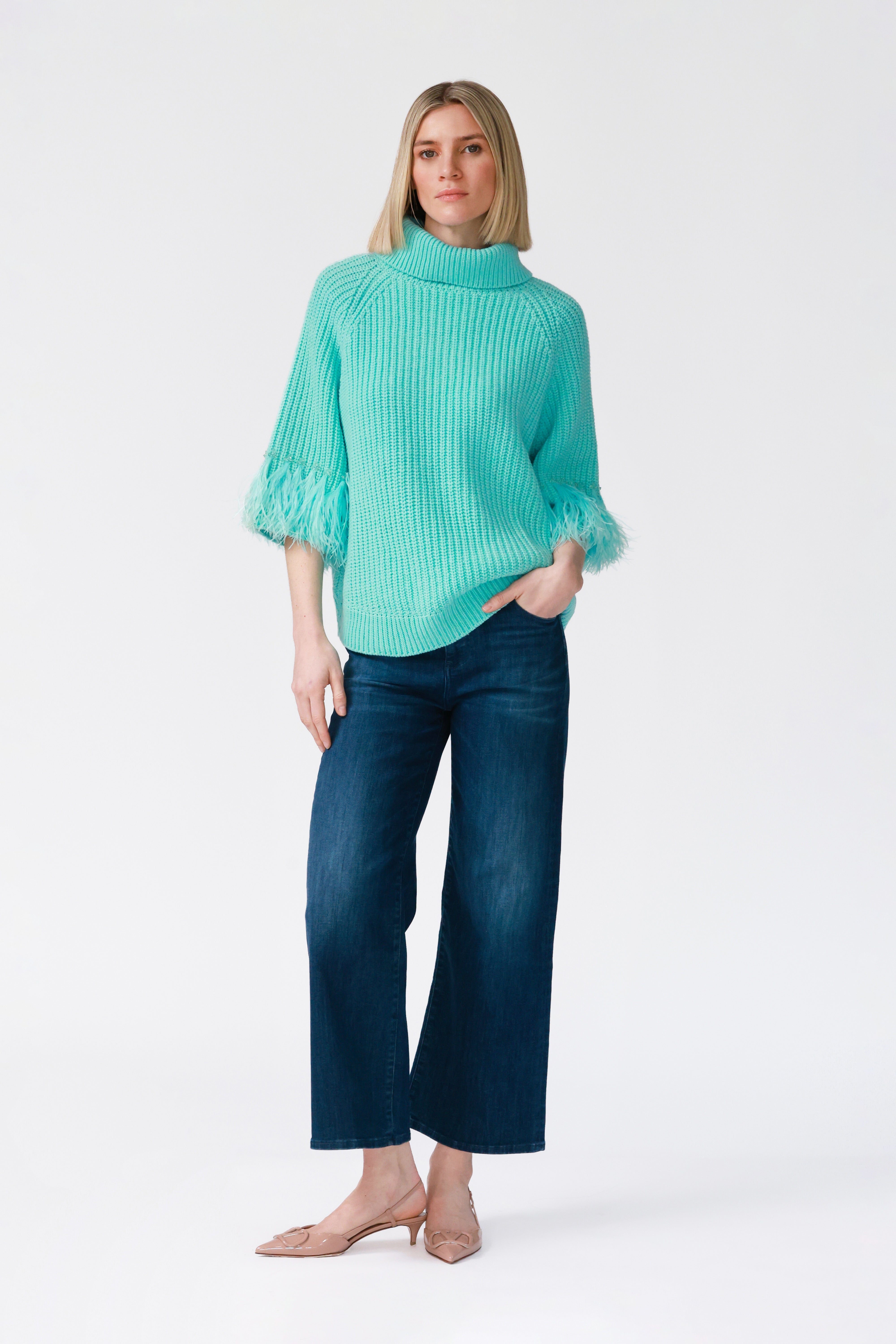 Greta Statement Sleeve Sweater in Turquoise