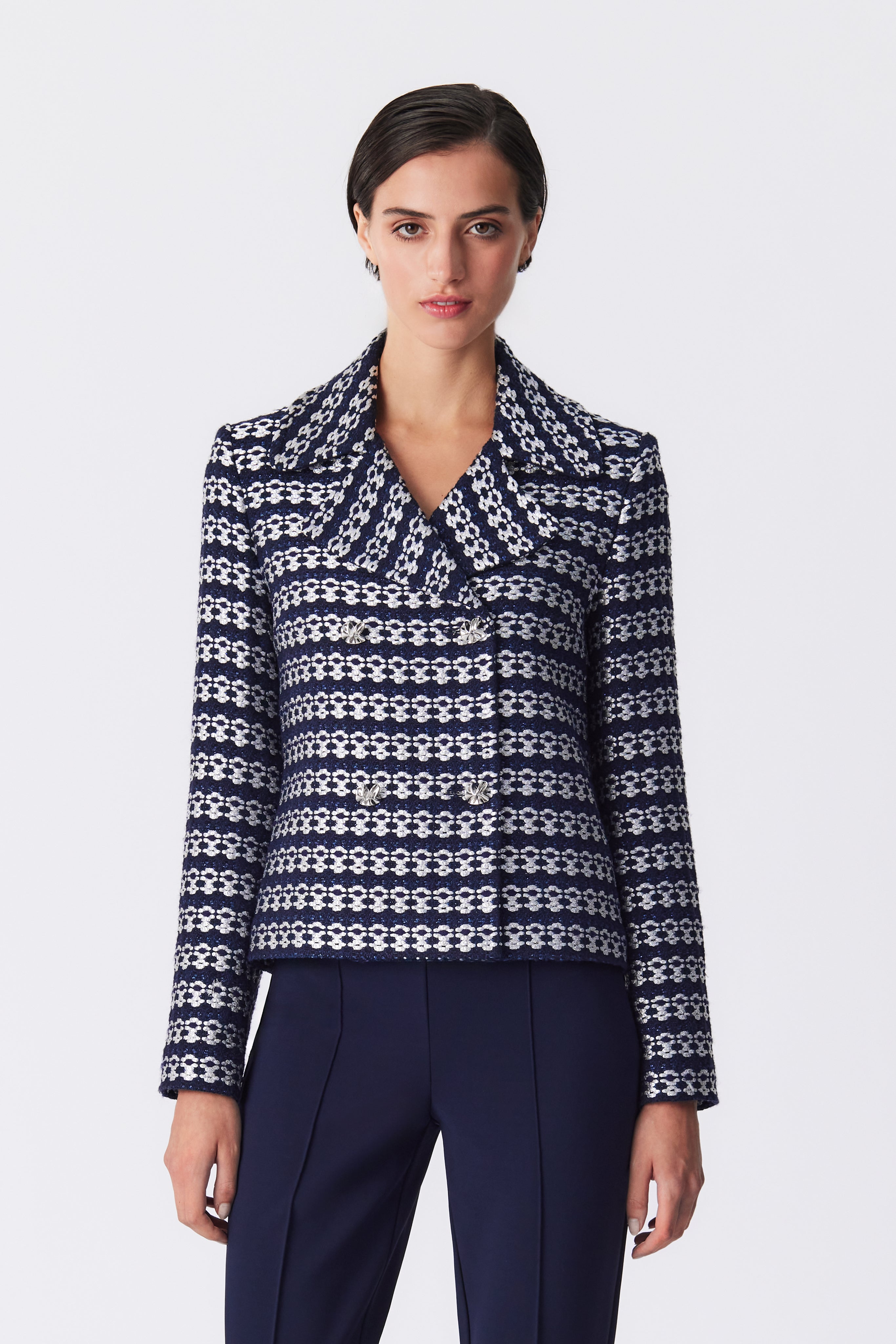 Harper Navy Metallic Tweed Jacket