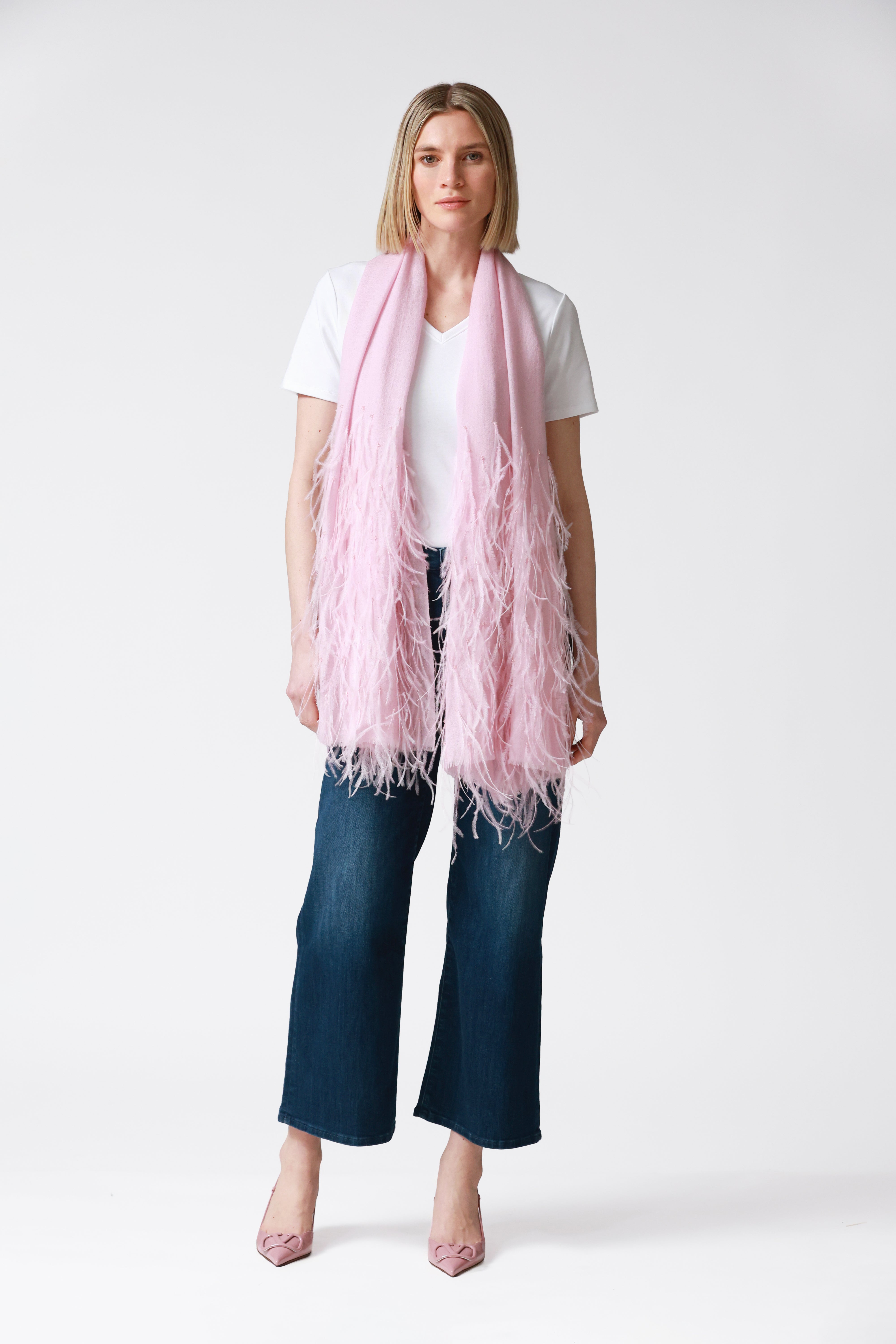 Helene Feather Embellished Wrap in Pink