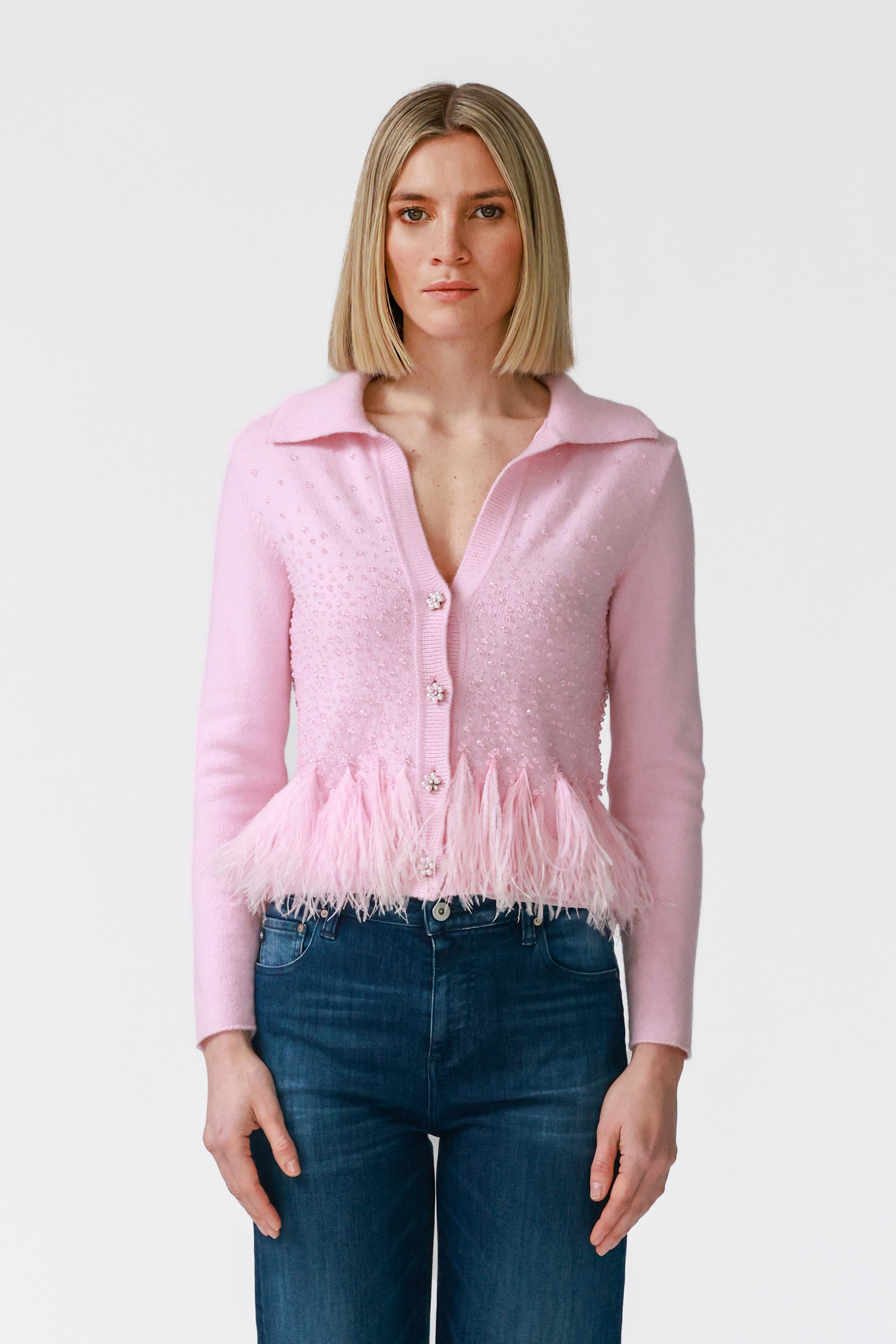 Mae Embellished Cashmere Cardigan in Pink