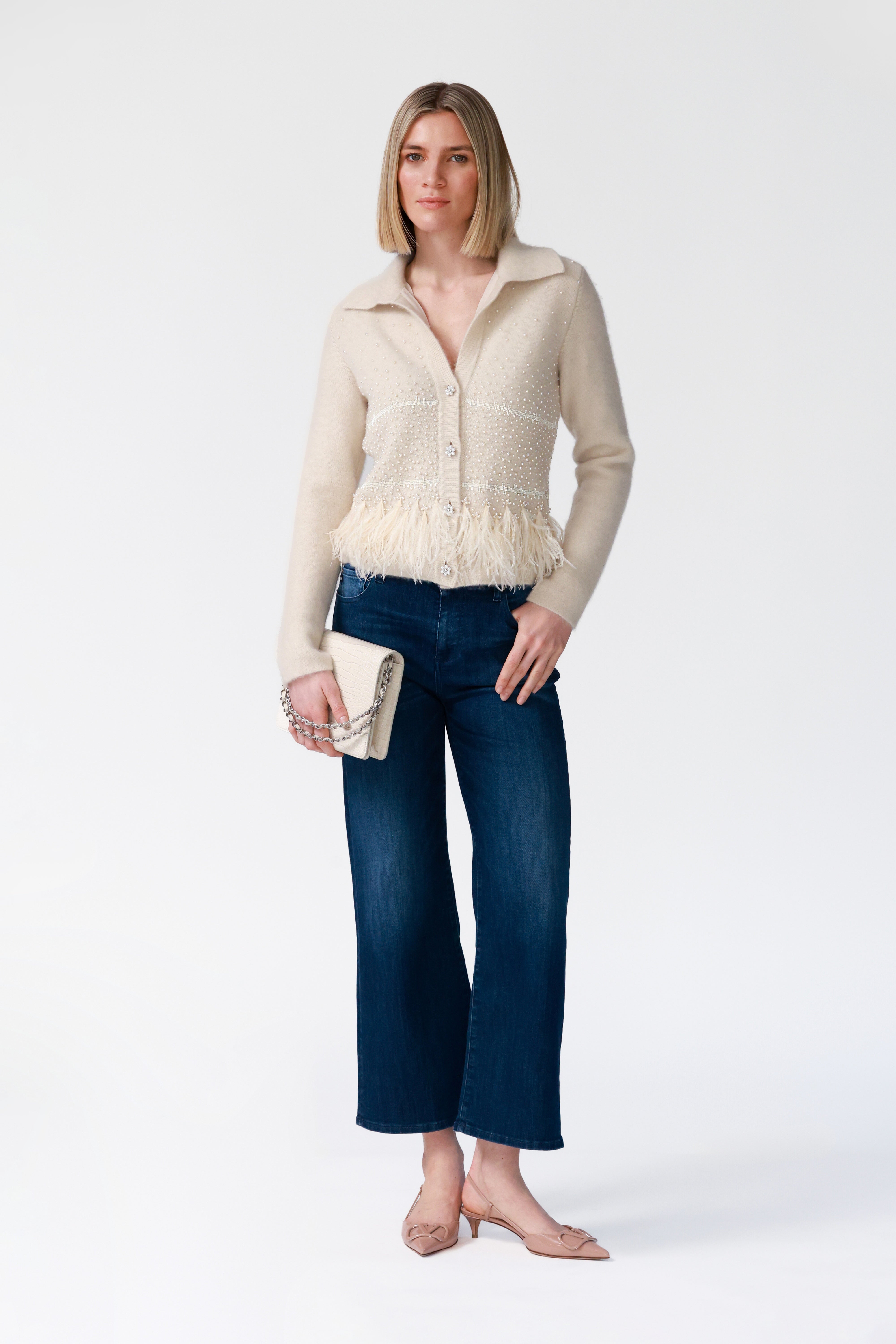 Inez Embellished Cashmere Cardigan in Blonde