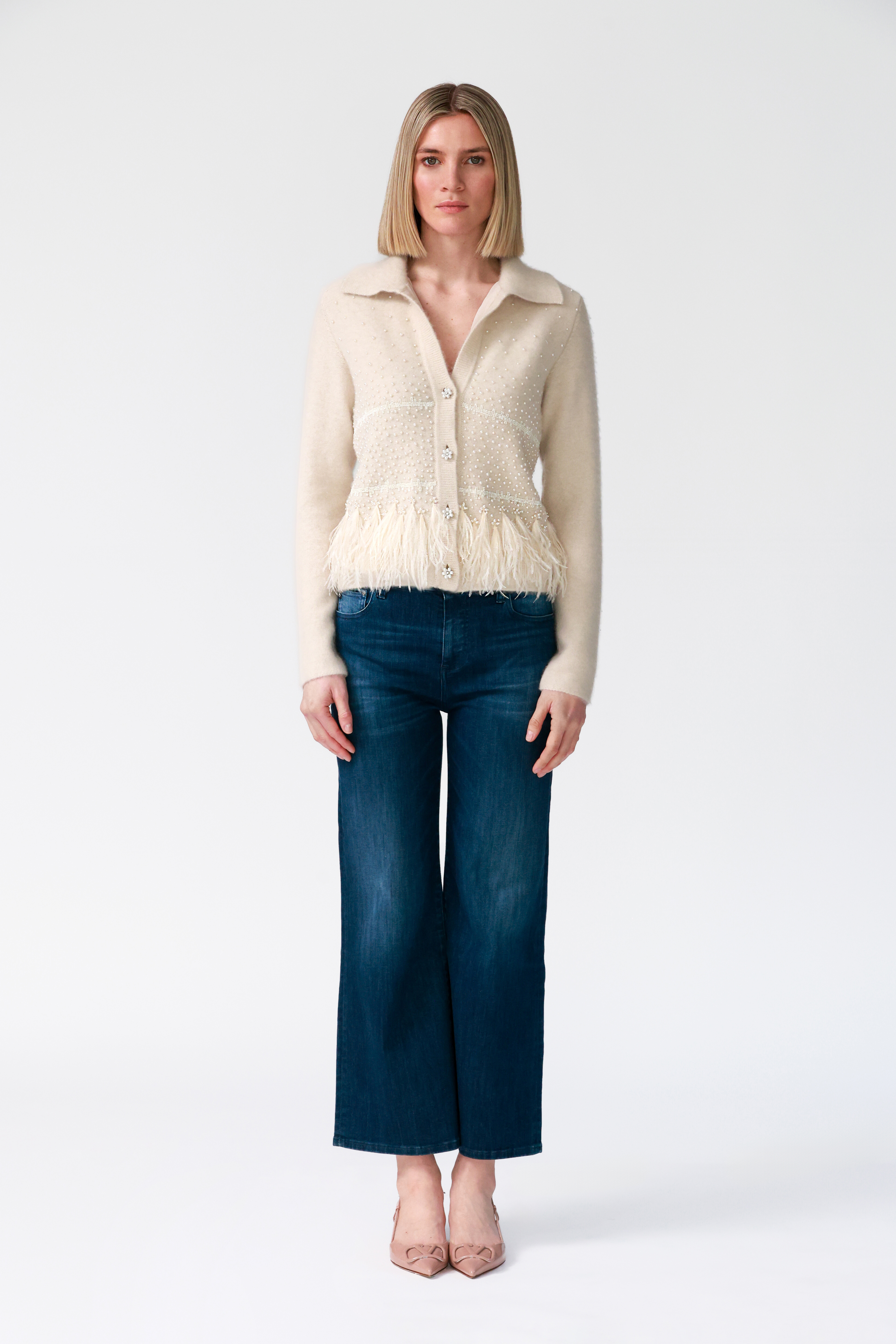 Inez Embellished Cashmere Cardigan in Blonde