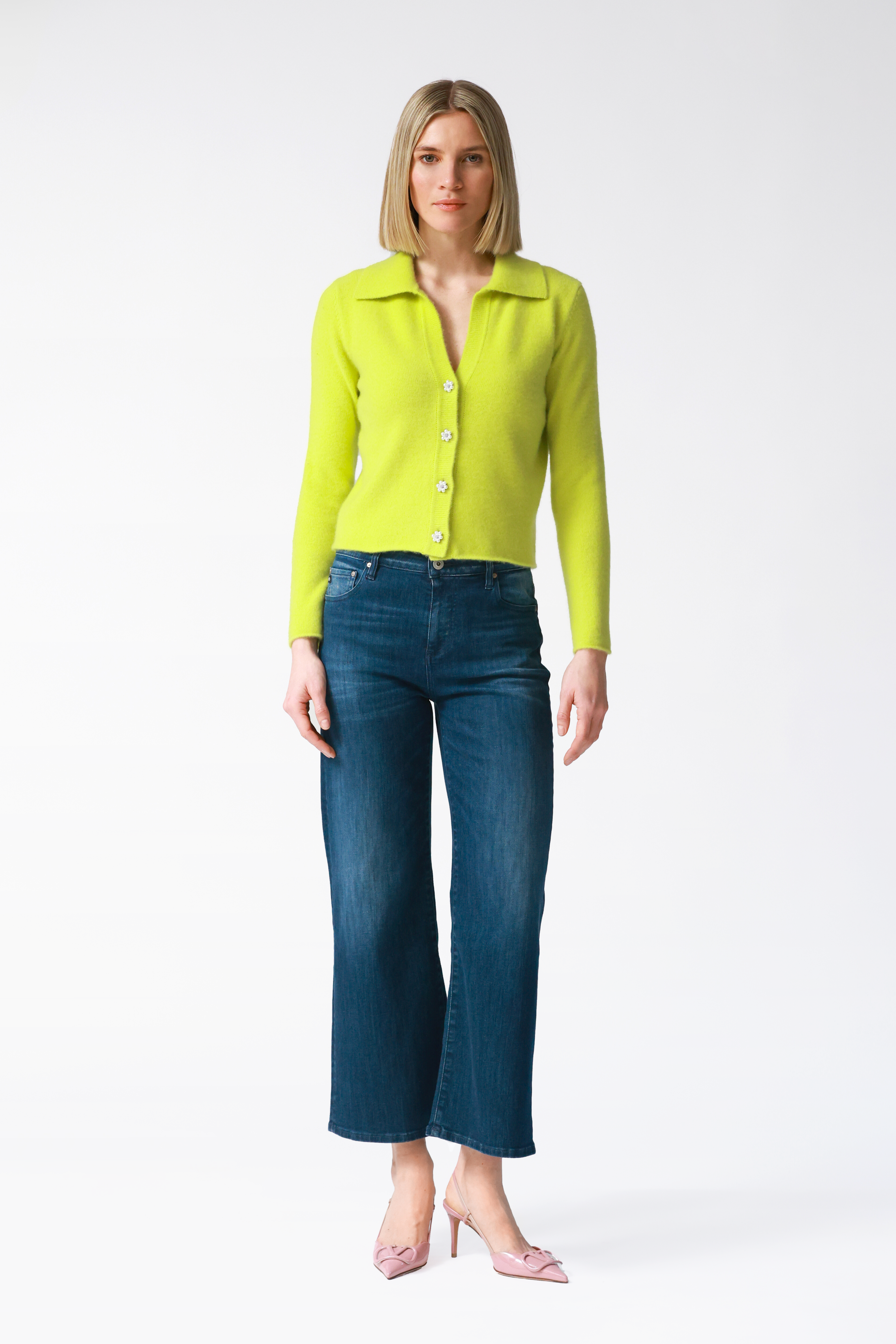 Iris Cashmere Cardigan in Lime