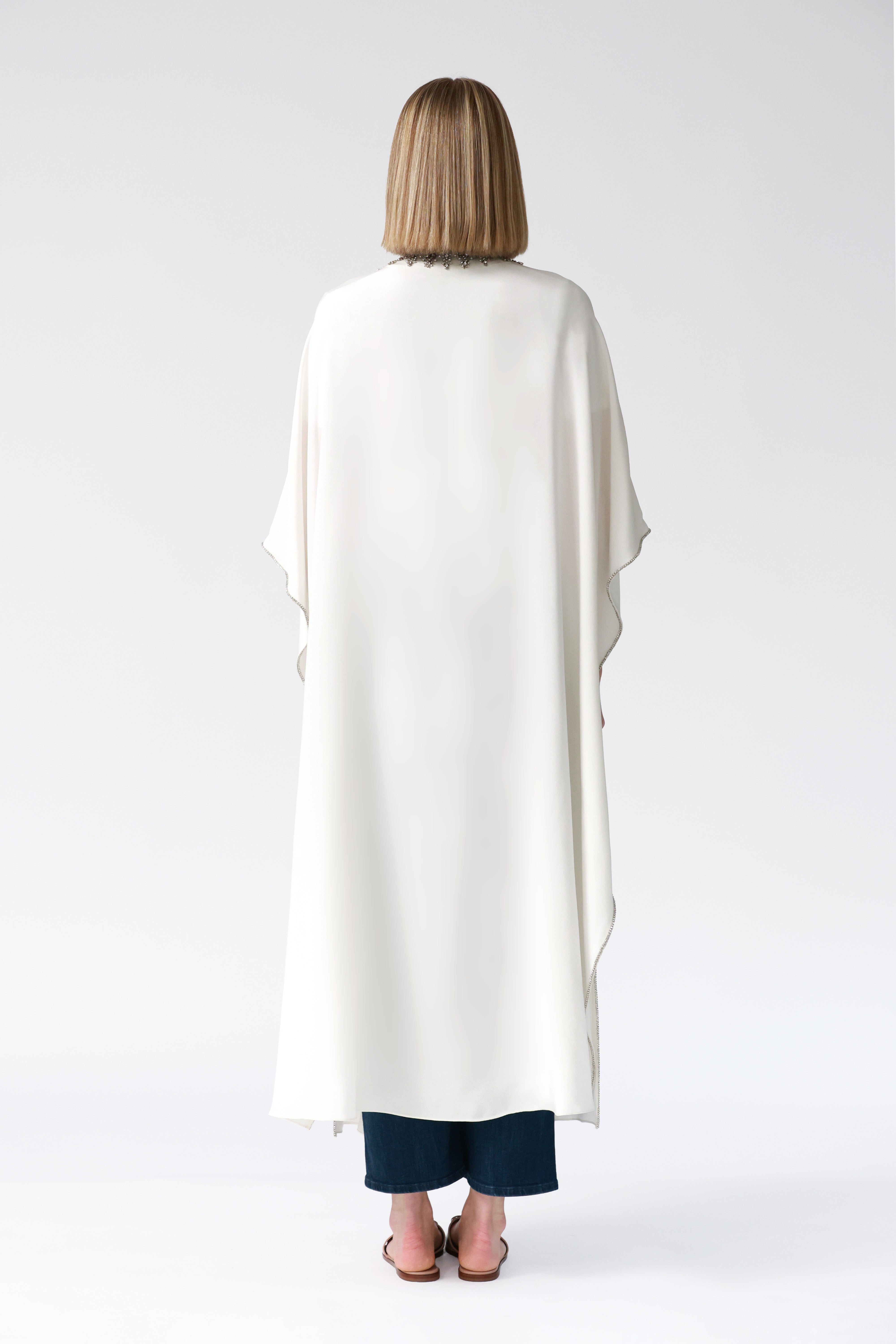 Kimi Embellished Silk Robe in Ivory
