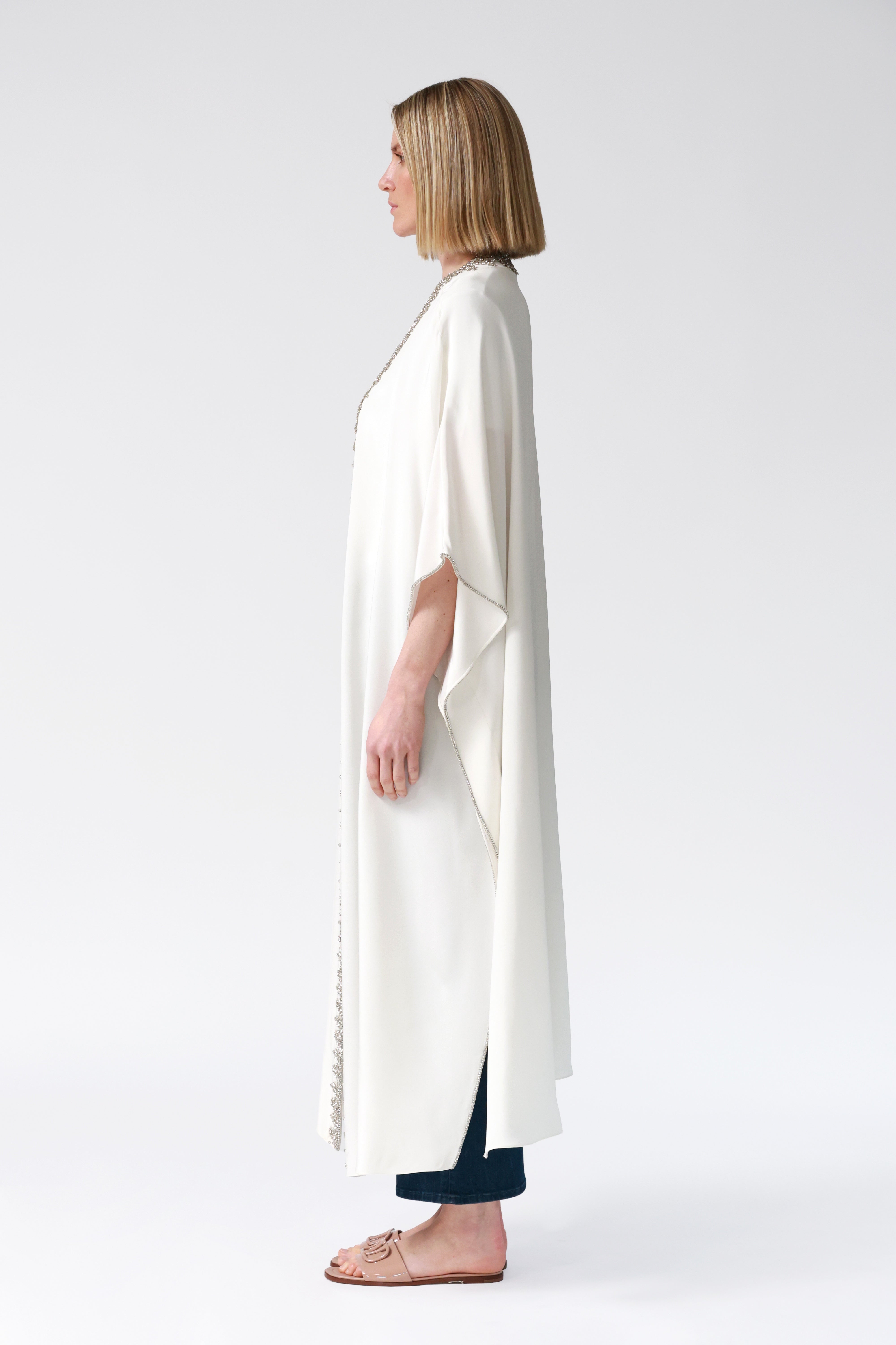 Kimi Embellished Silk Robe in Ivory