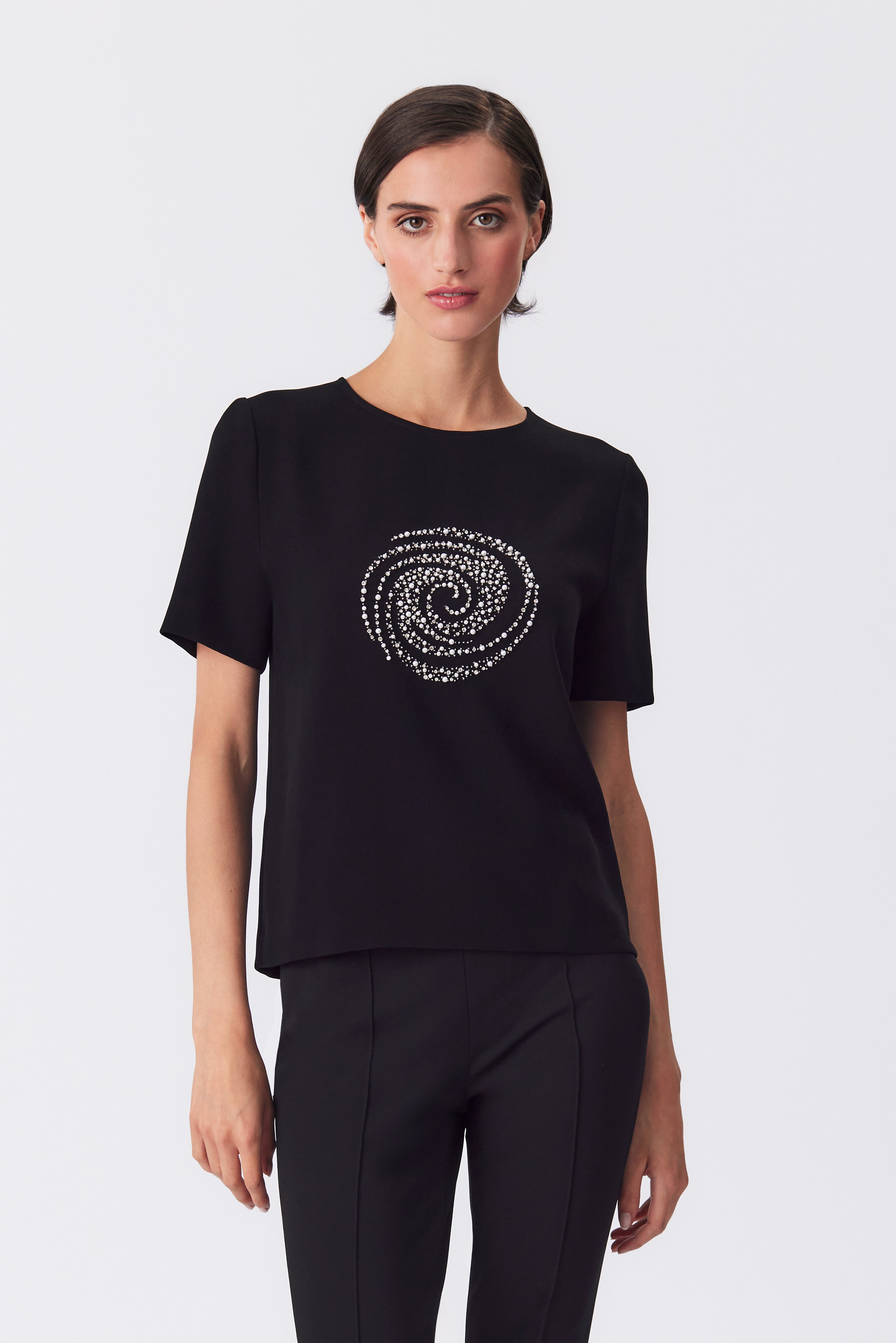 Jana Black Beaded Short Sleeved Top