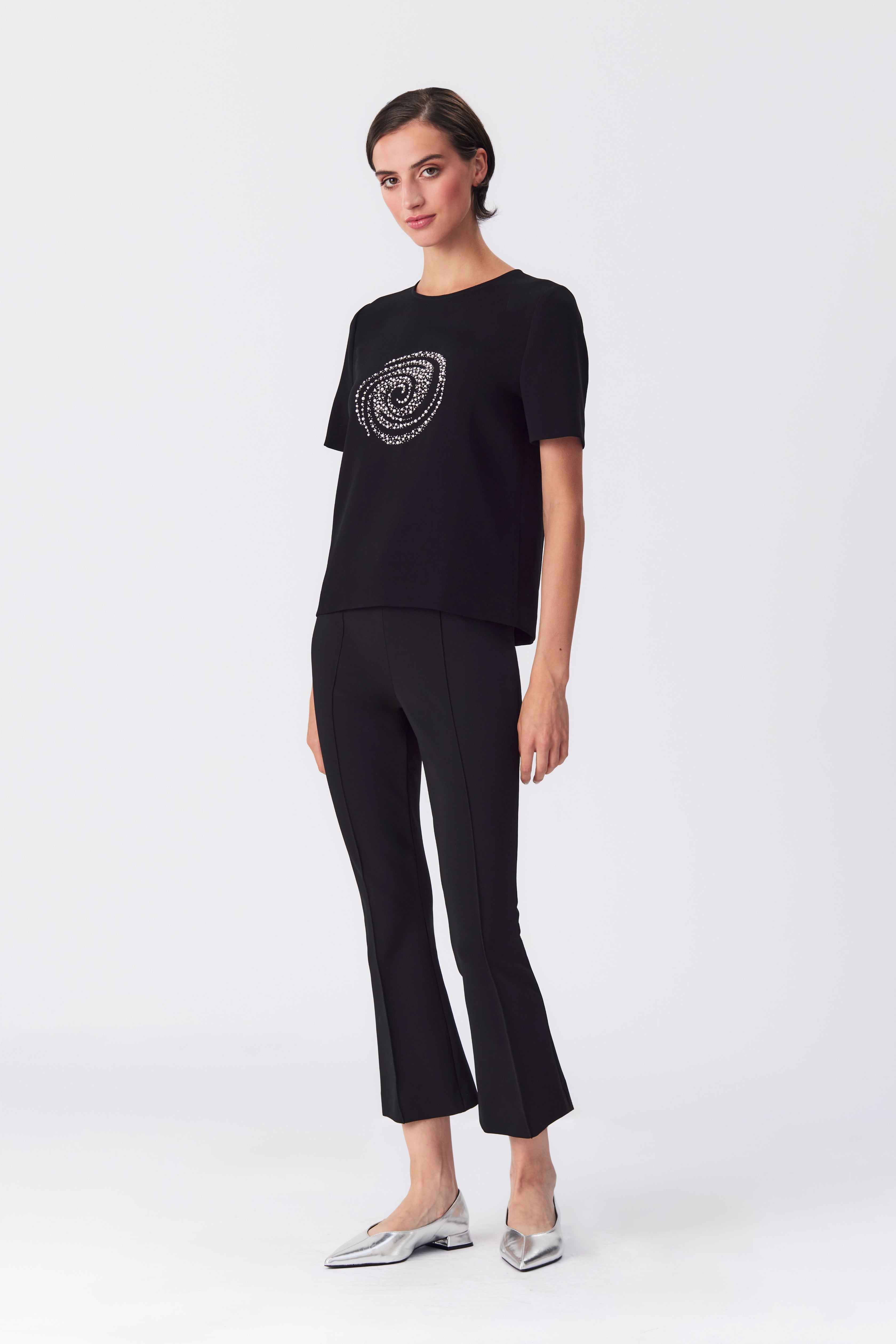 Jana Black Beaded Short Sleeved Top