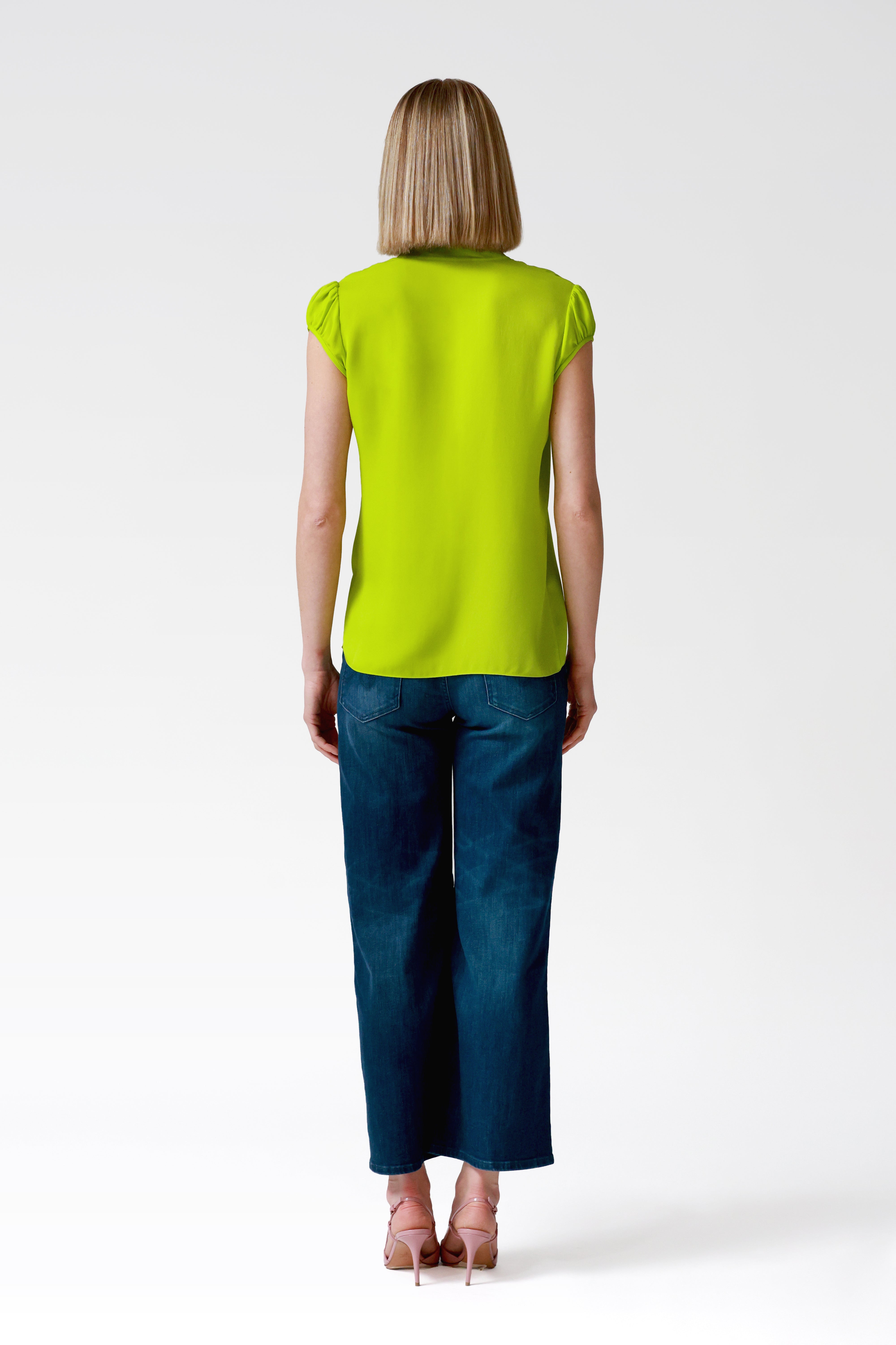 Jessie Silk Ruffle Blouse in Lime