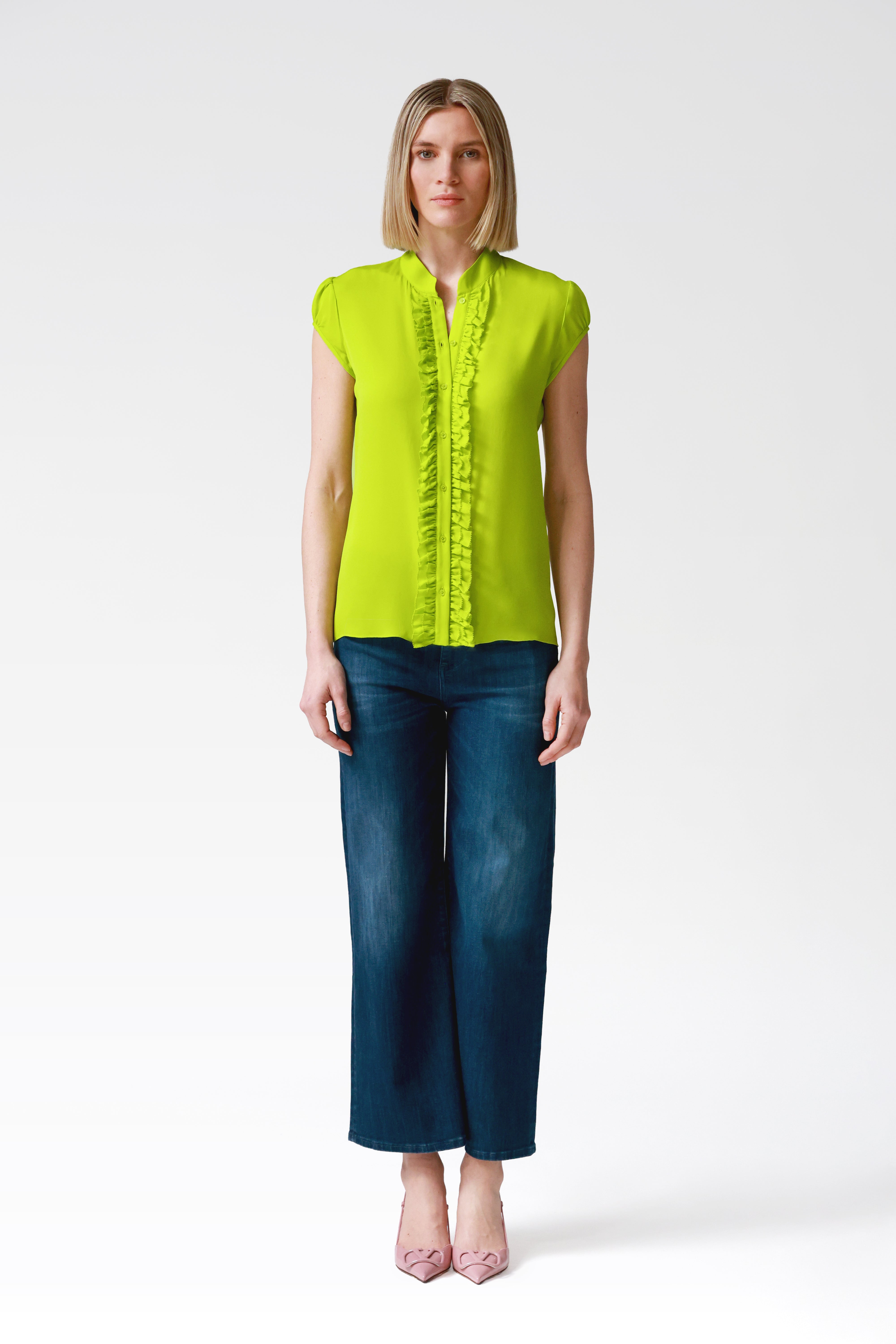Jessie Silk Ruffle Blouse in Lime