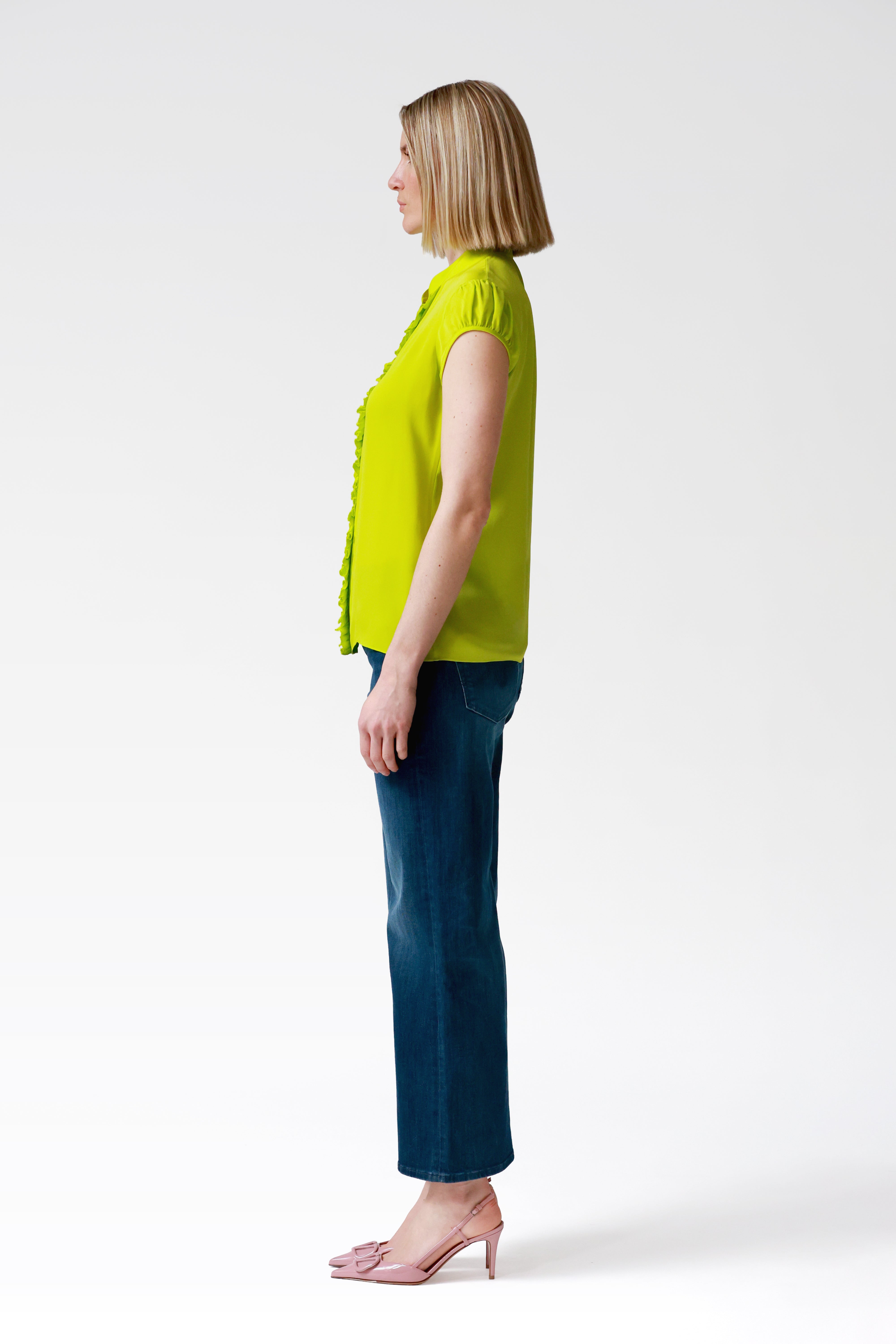 Jessie Silk Ruffle Blouse in Lime