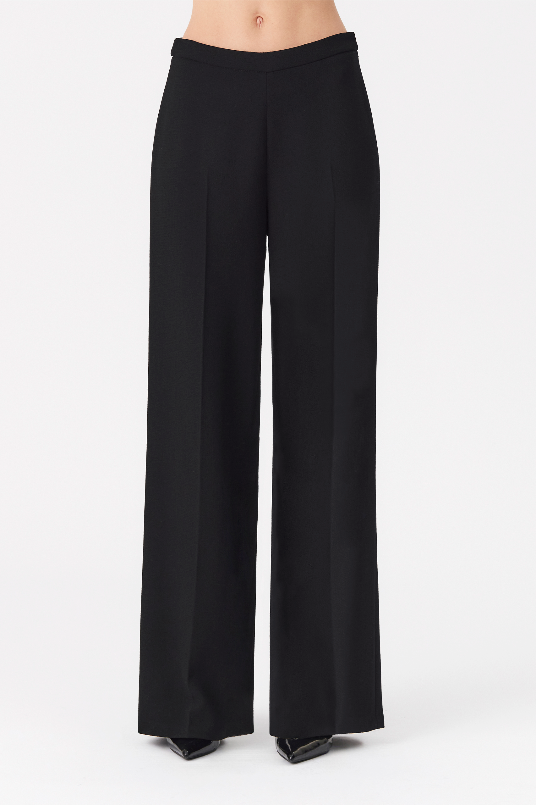 Julie Wool Wide-Leg Trousers in Black