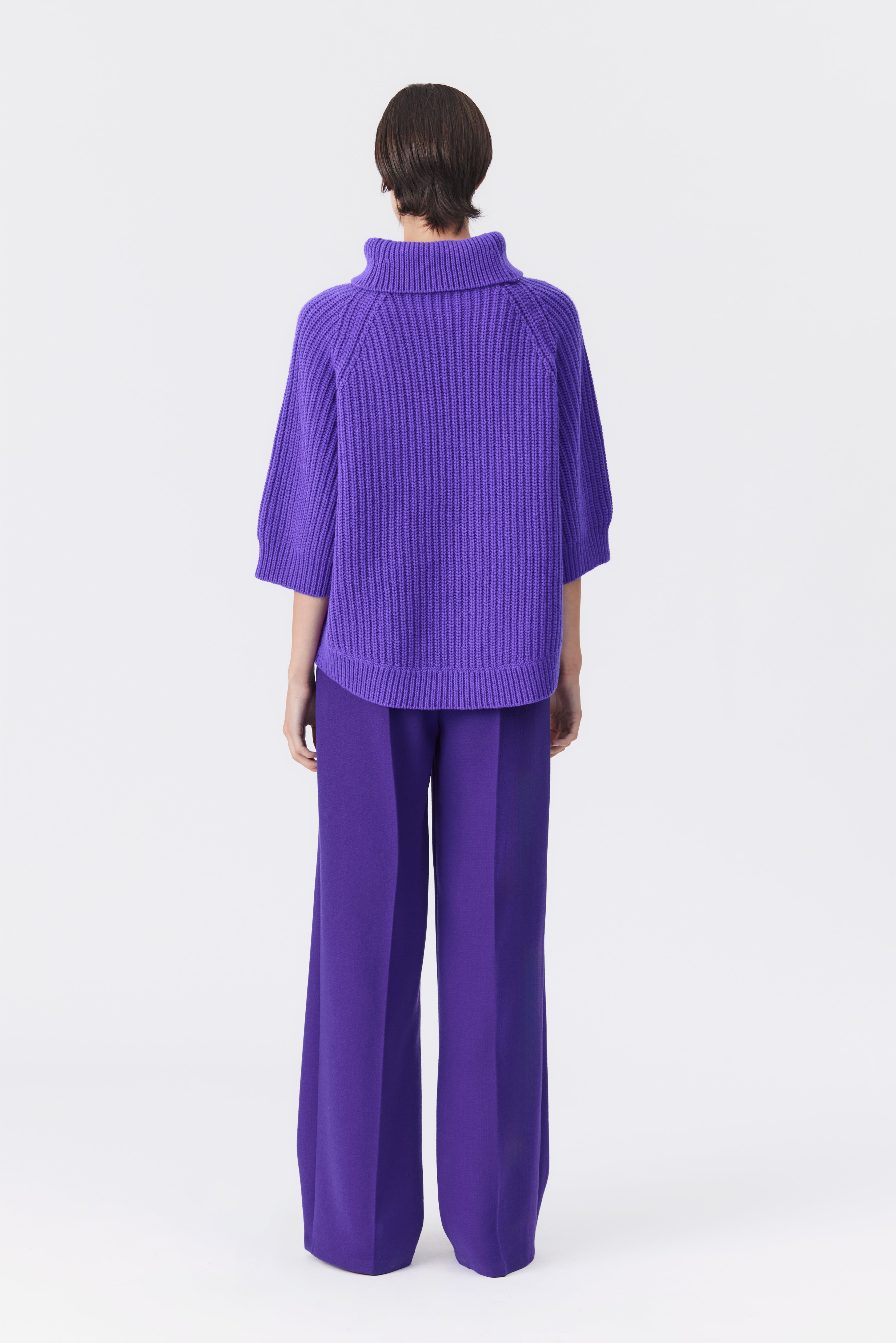 Julie Wool Wide-Leg Trousers in Purple