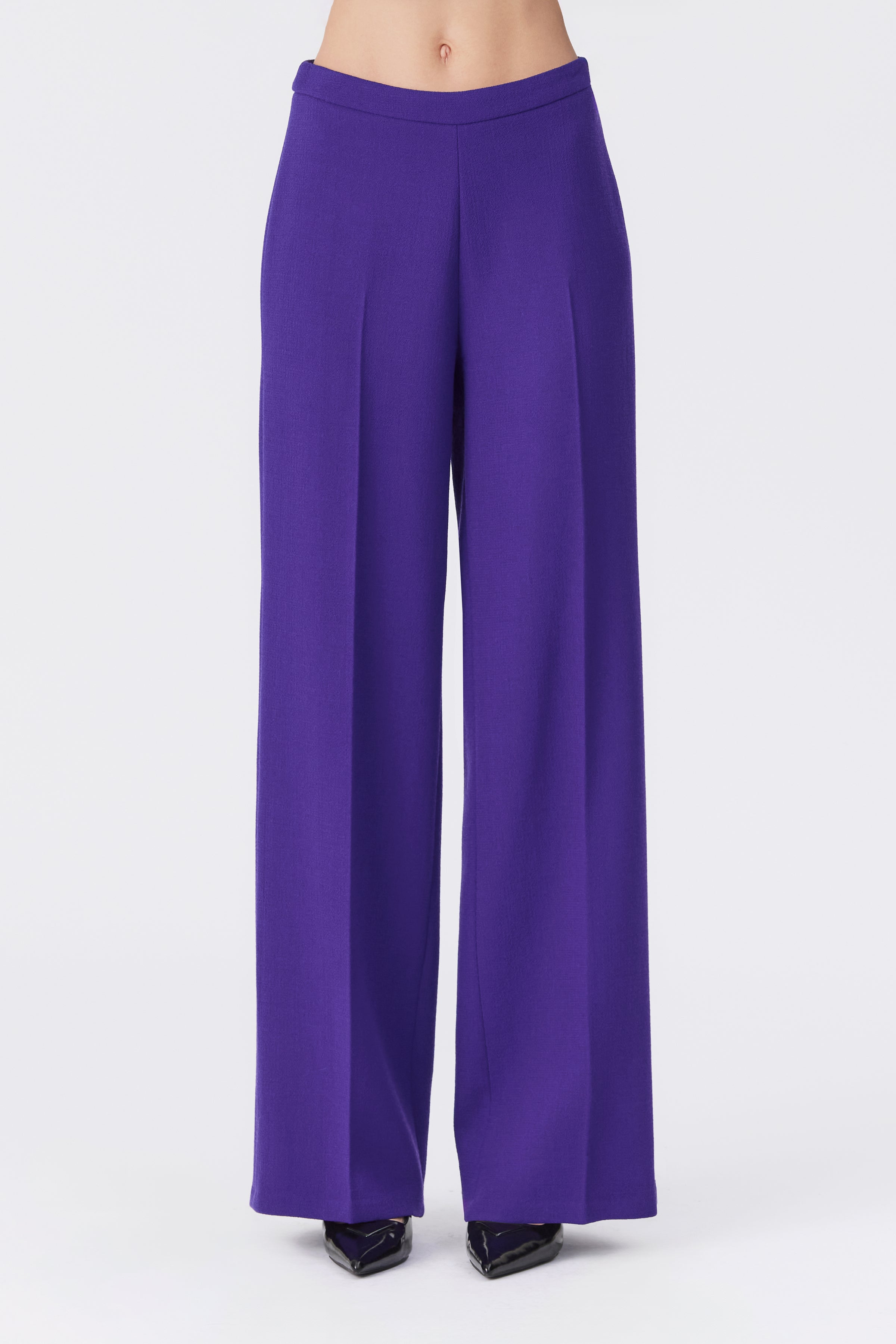 Julie Wool Wide-Leg Trousers in Purple