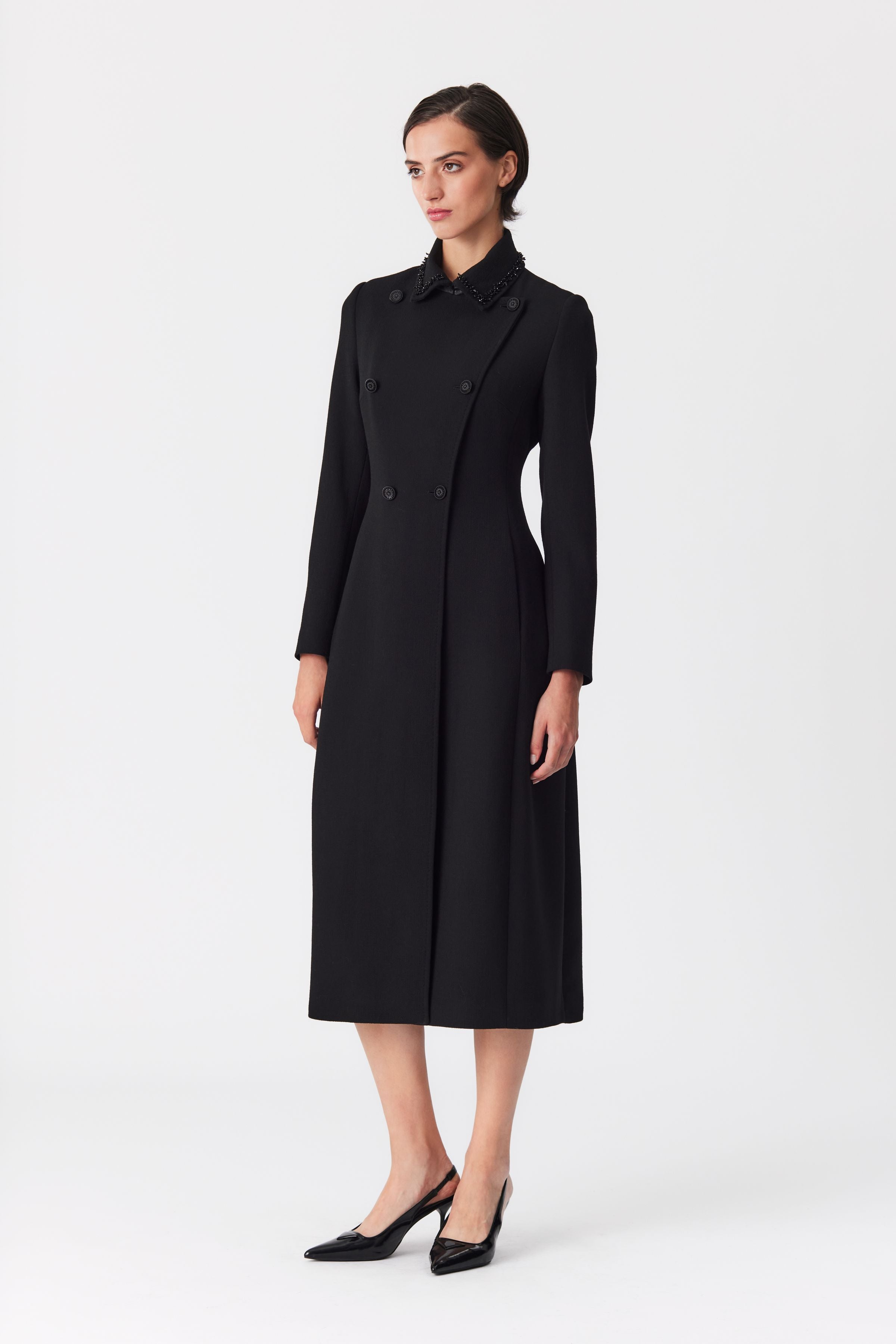 Kara Black Double-Breasted Wool Coat