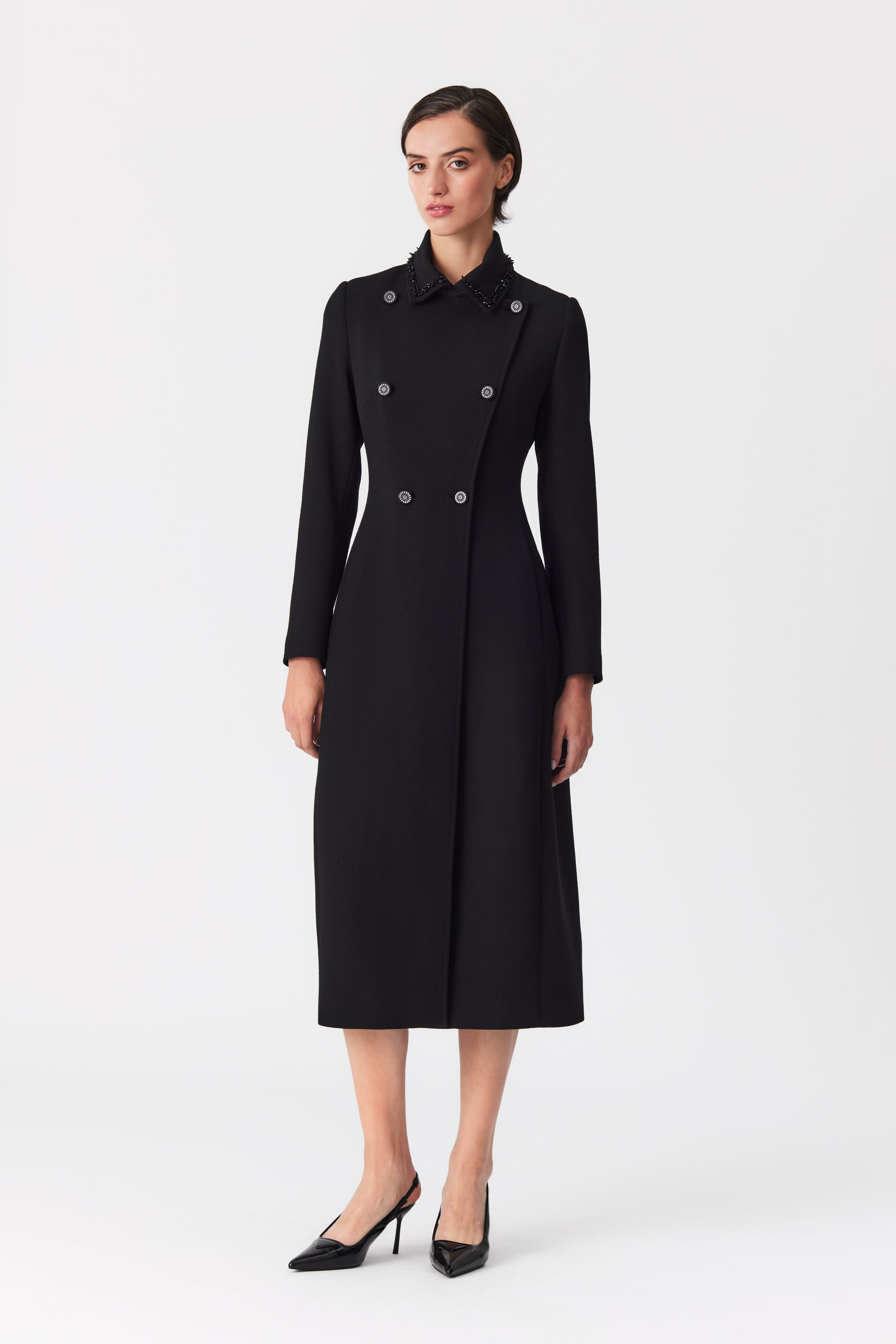 Kara Black Double-Breasted Wool Coat