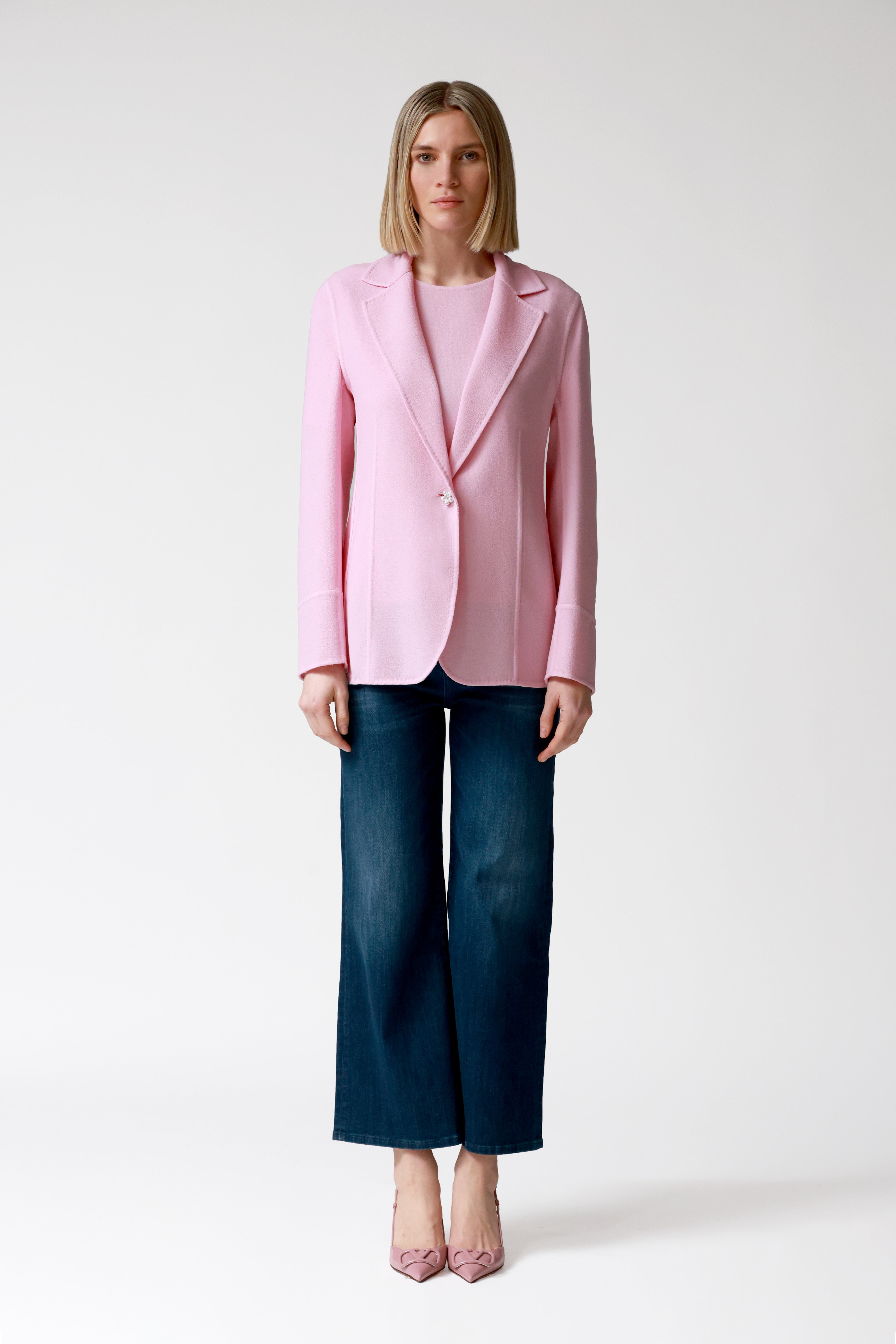 Kate Single-Breasted Wool Jacket in Pink