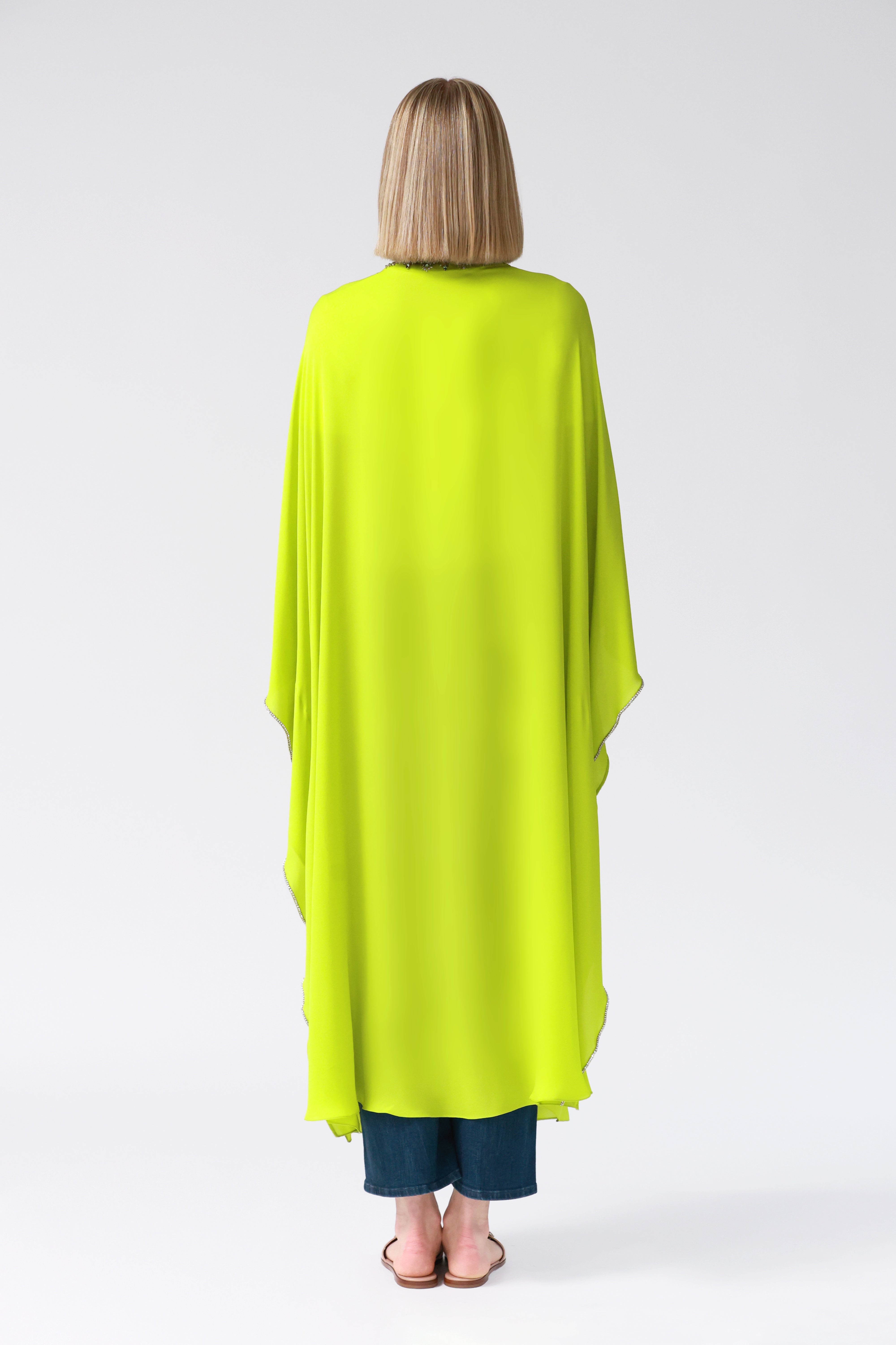 Kimi Embellished Silk Robe in Lime
