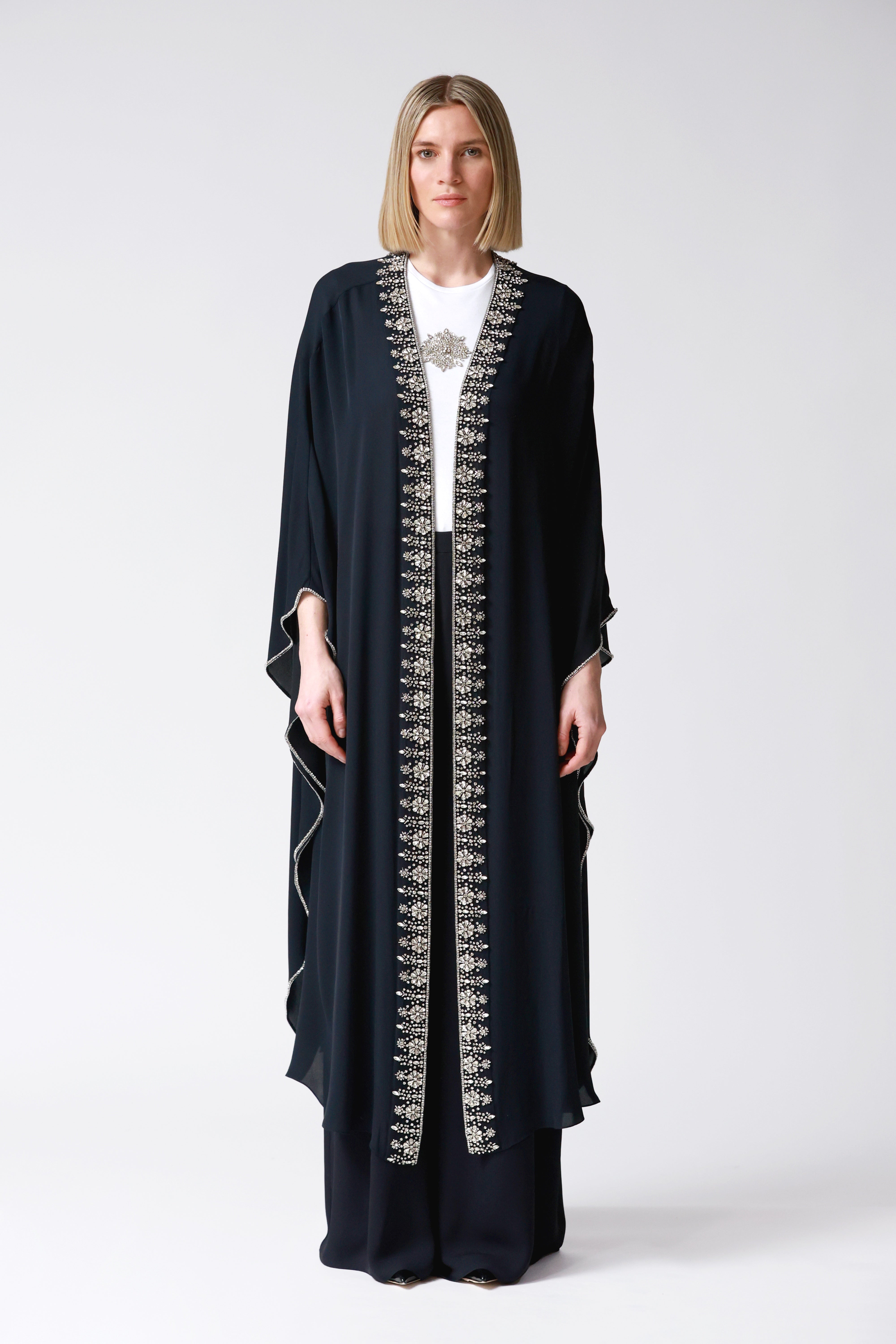 Kimi Embellished Silk Robe in Navy