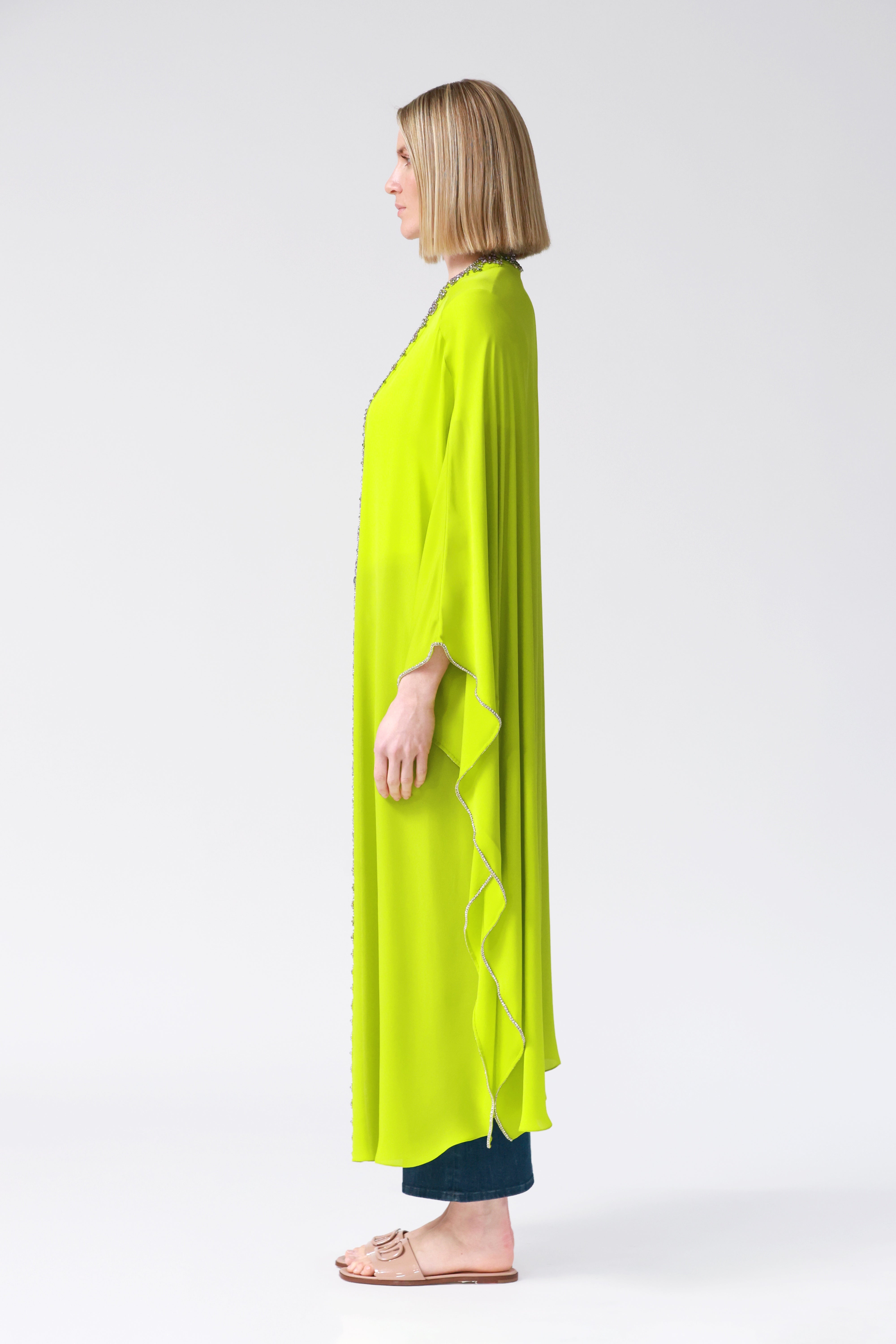 Kimi Embellished Silk Robe in Lime