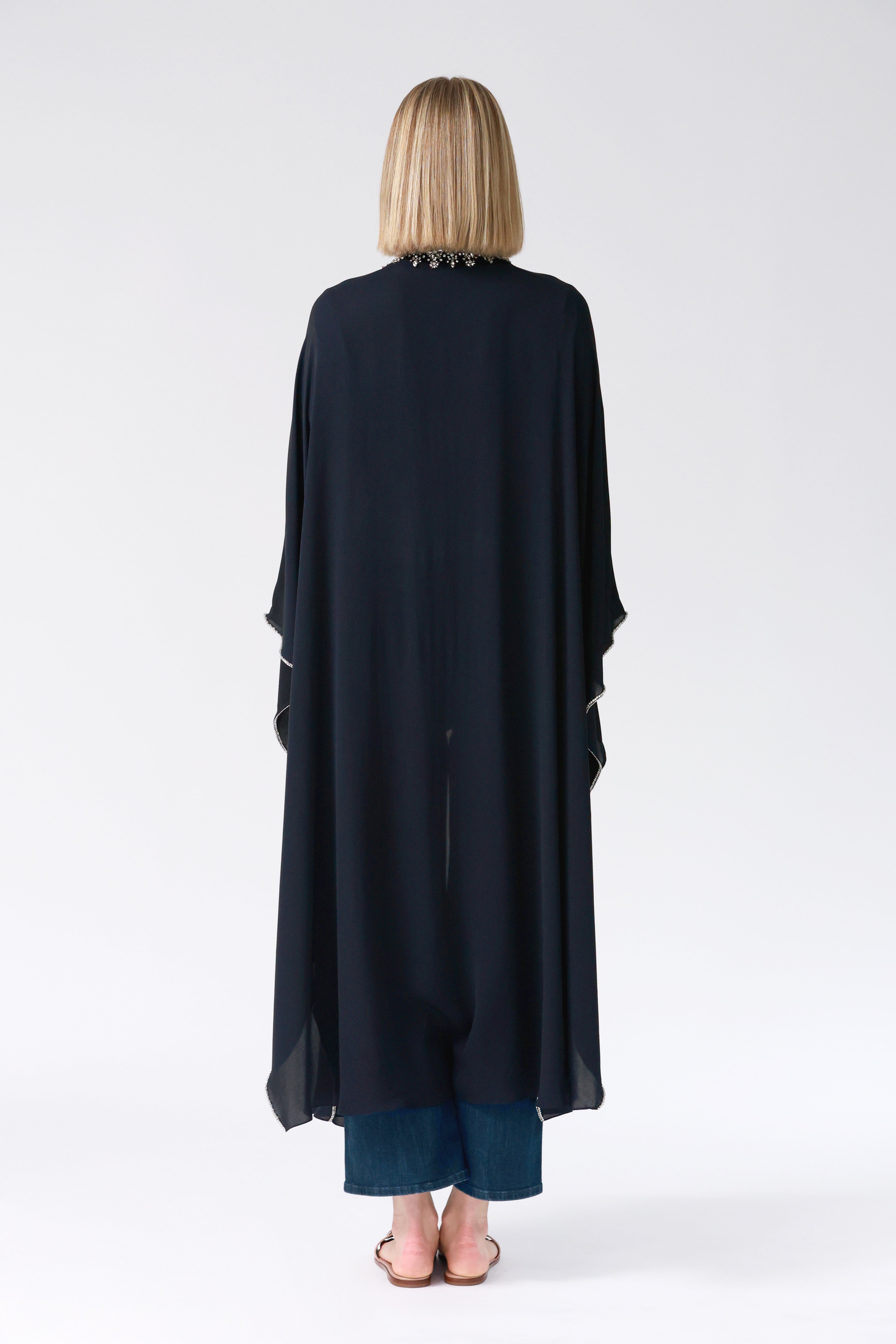 Kimi Embellished Silk Robe in Navy