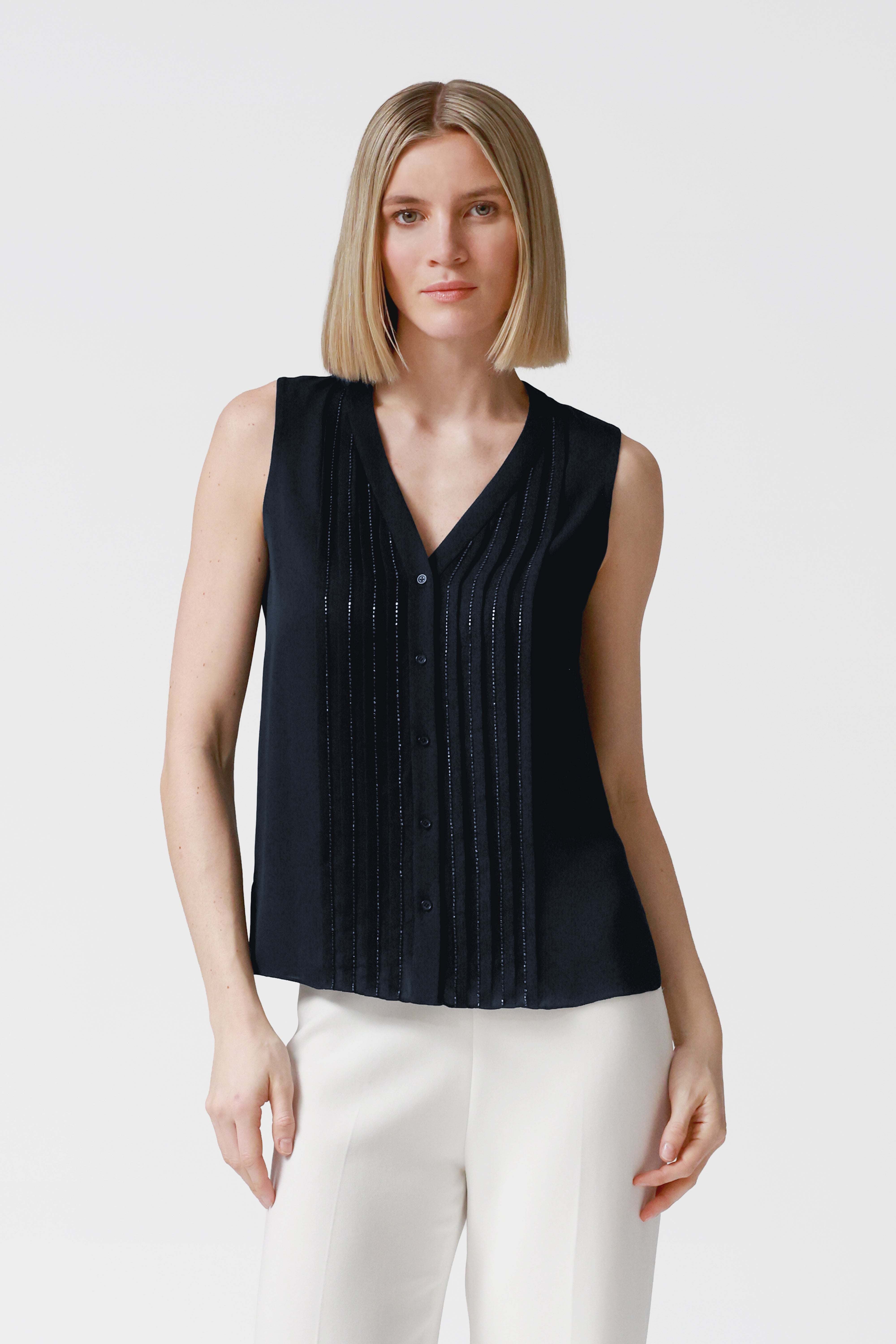 Kitty V-Neck Beaded Silk Top