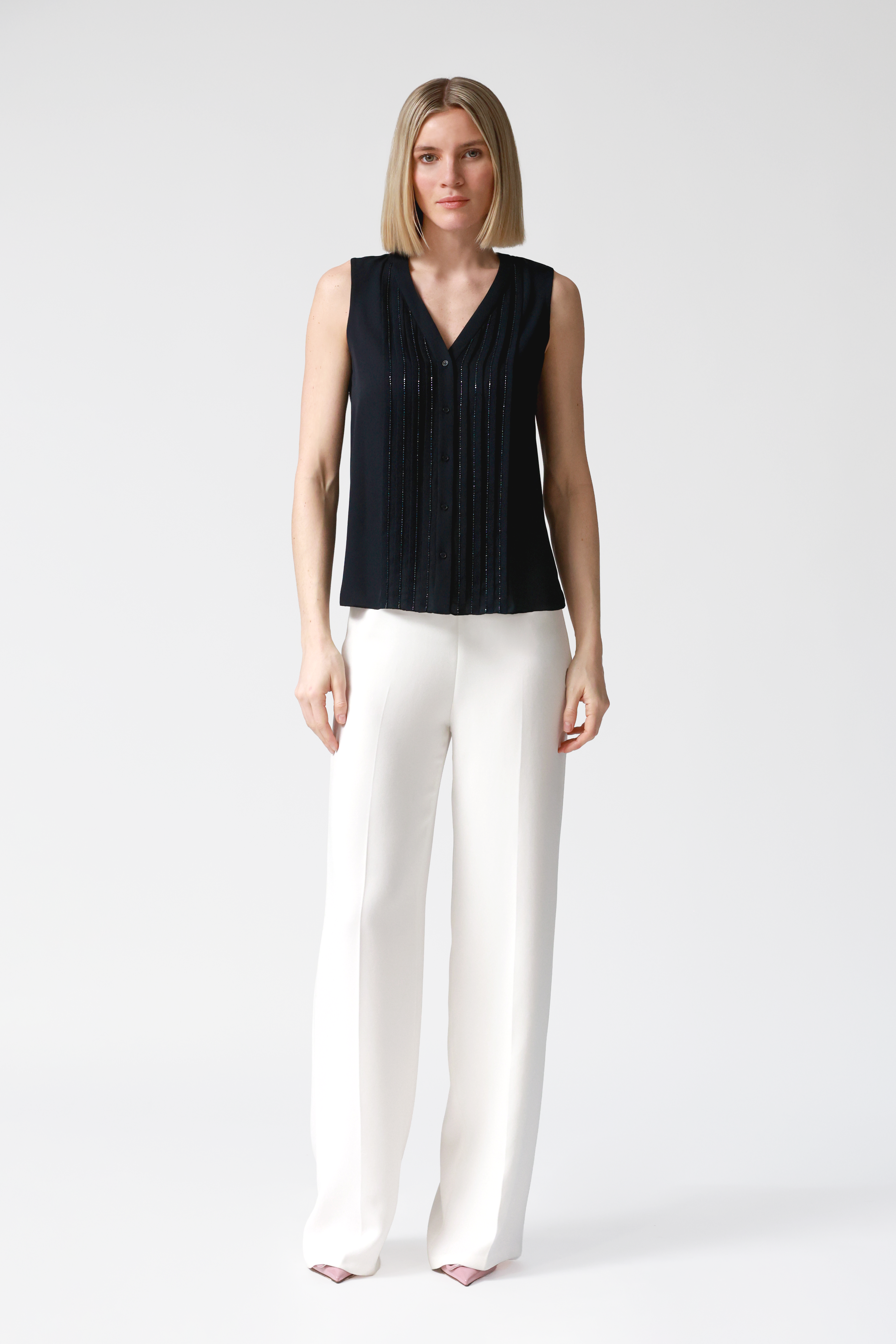 Kitty V-Neck Beaded Silk Top