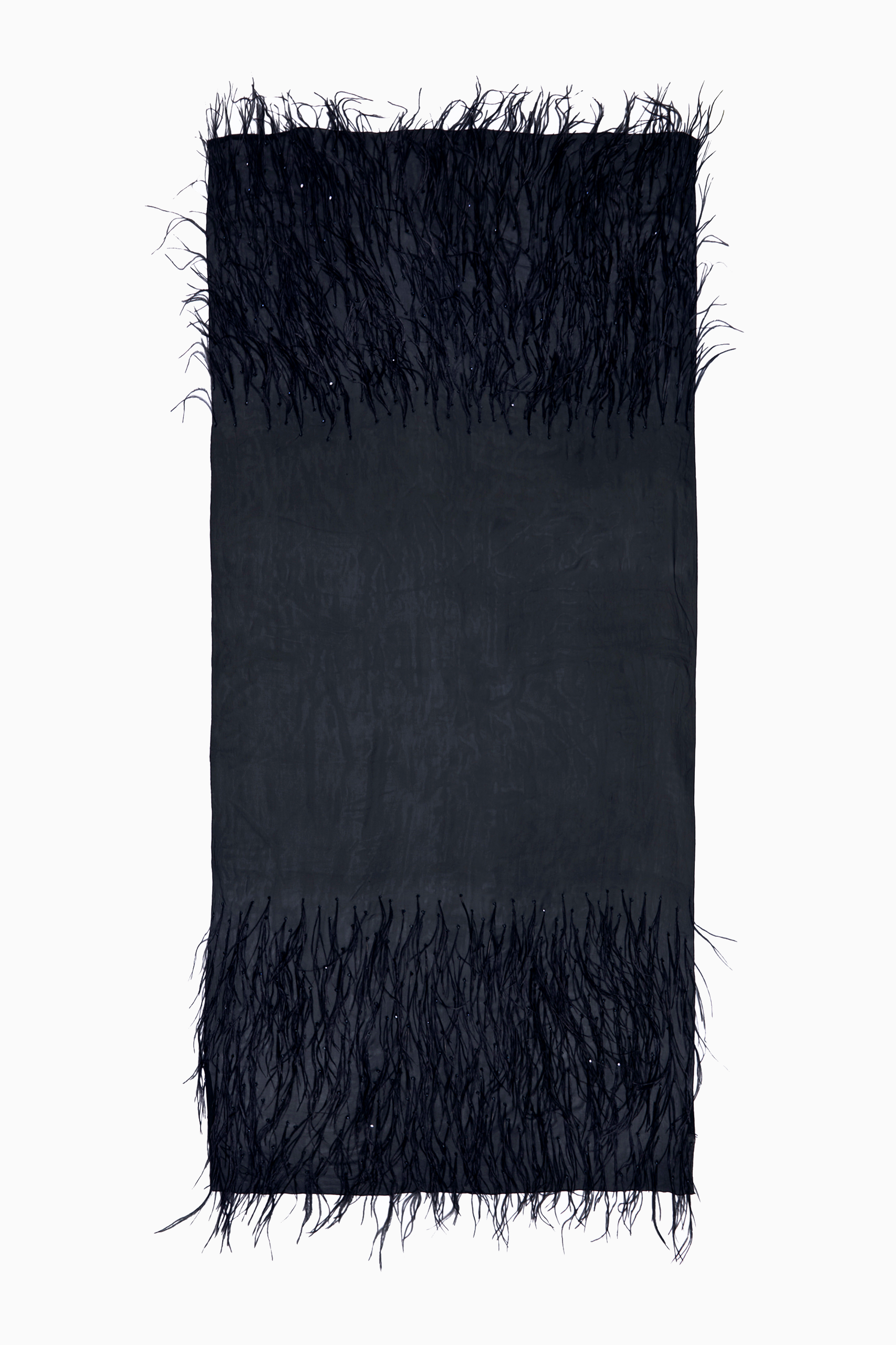 Kitty Feather Embellished Silk Scarf in Navy