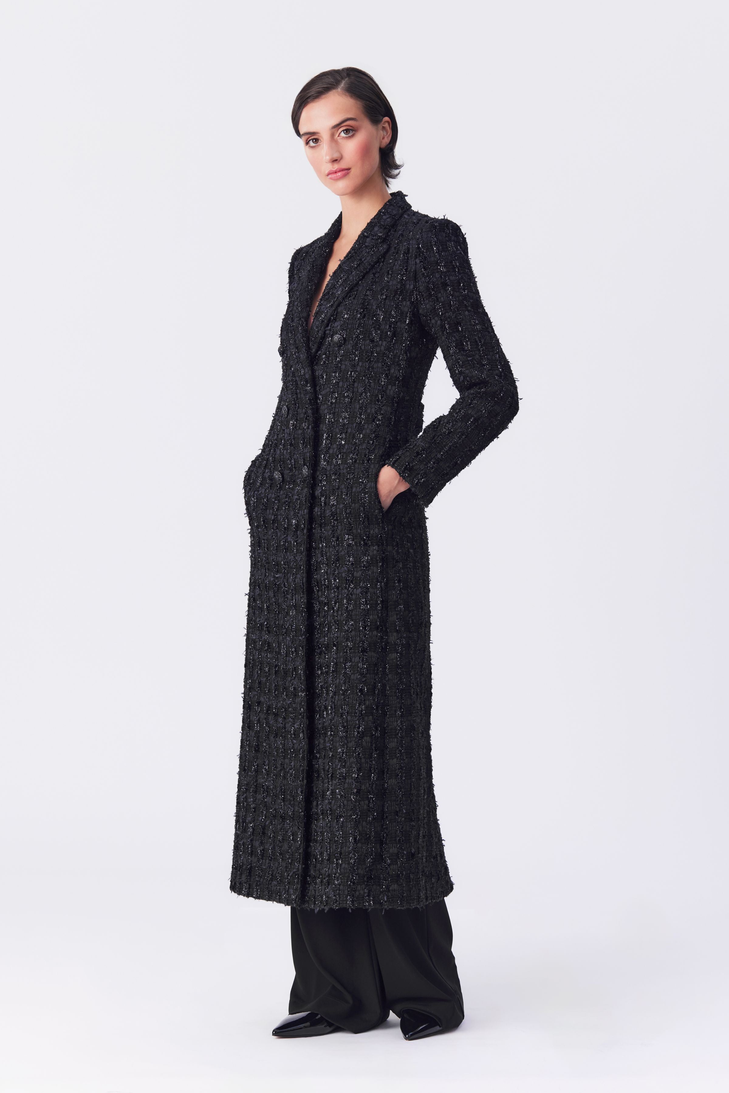 Kristina Black Lurex Tweed Coat