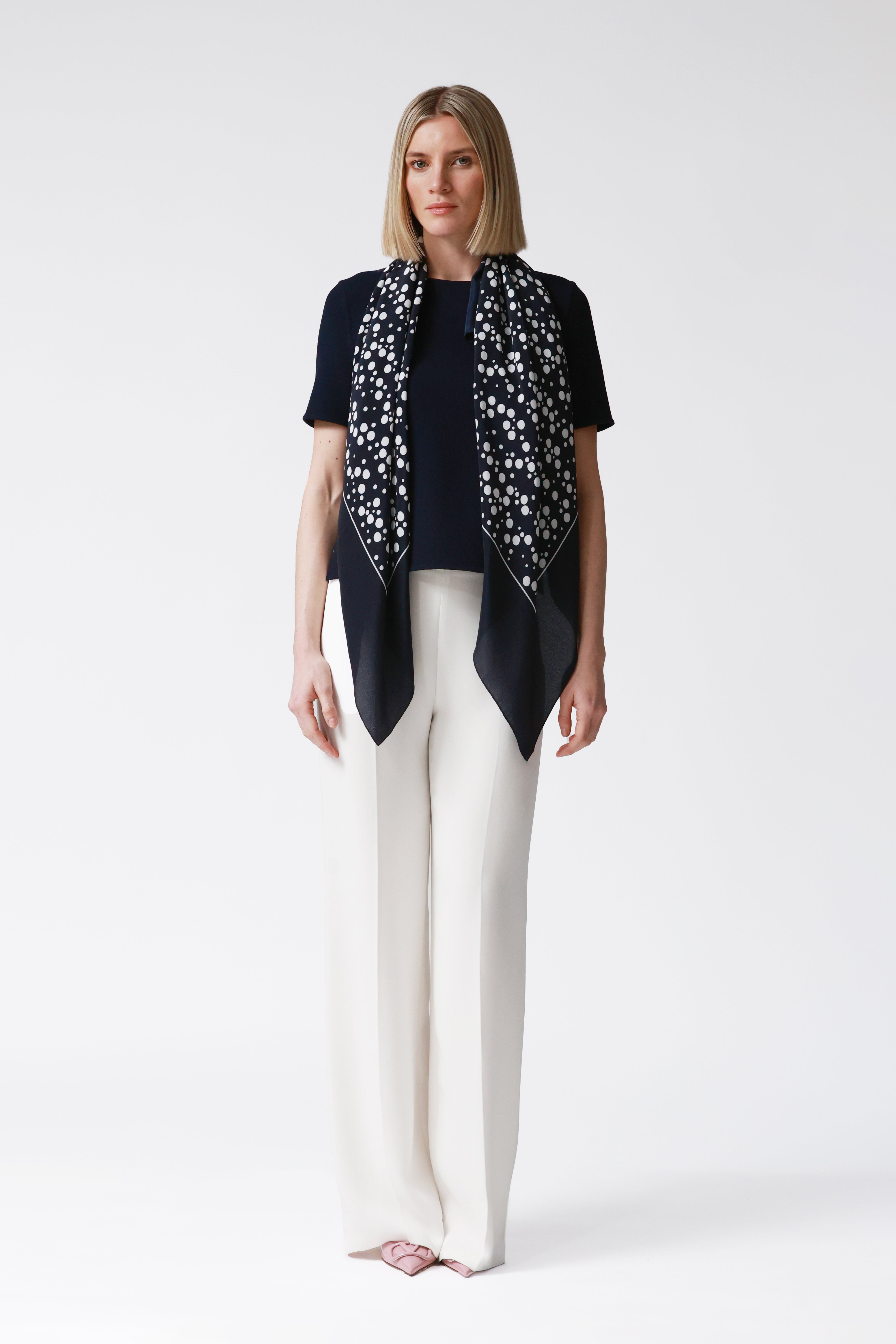 Lainey Navy Polka Dot Silk Scarf