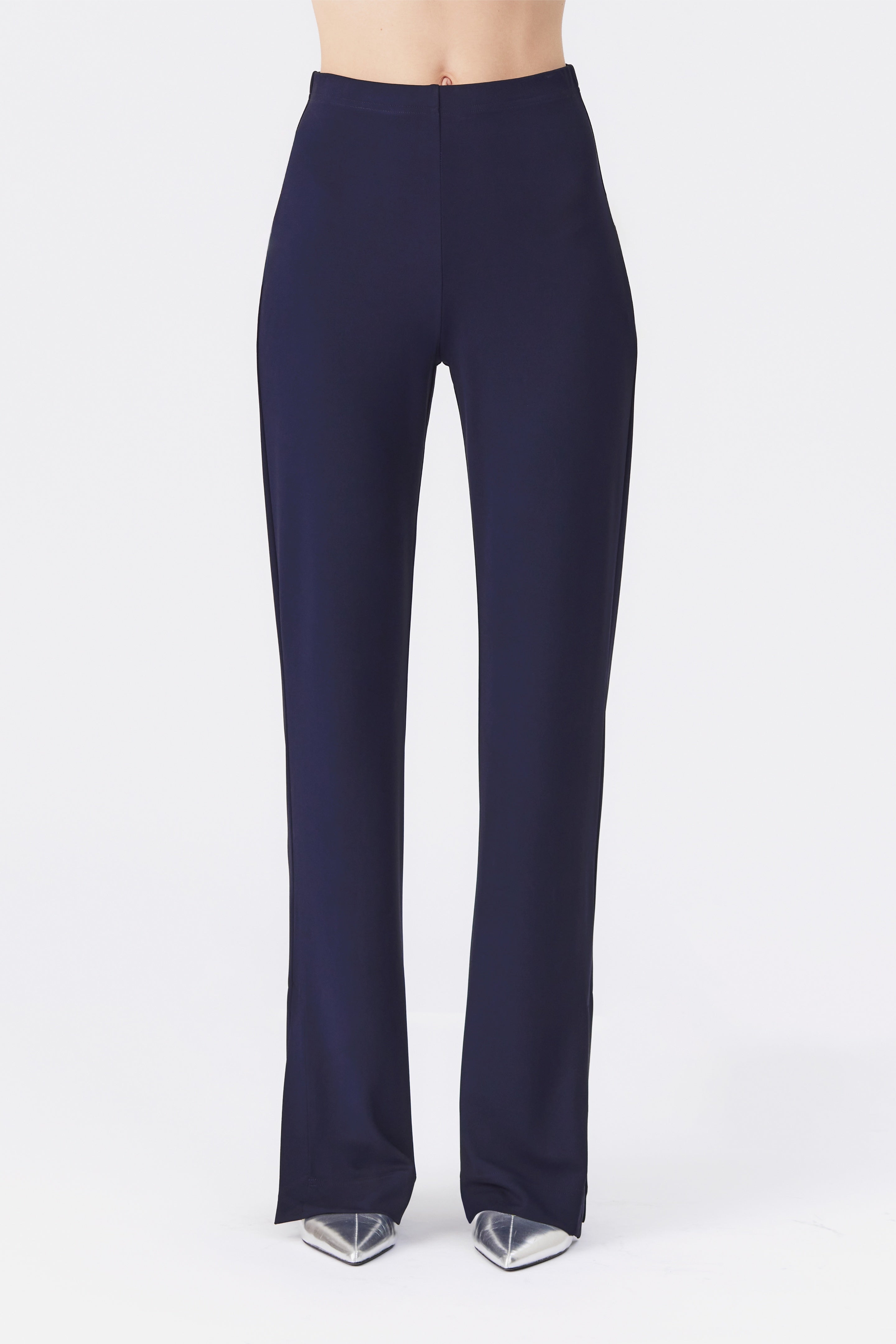 Lana Jersey Trousers with Side Slits in Navy