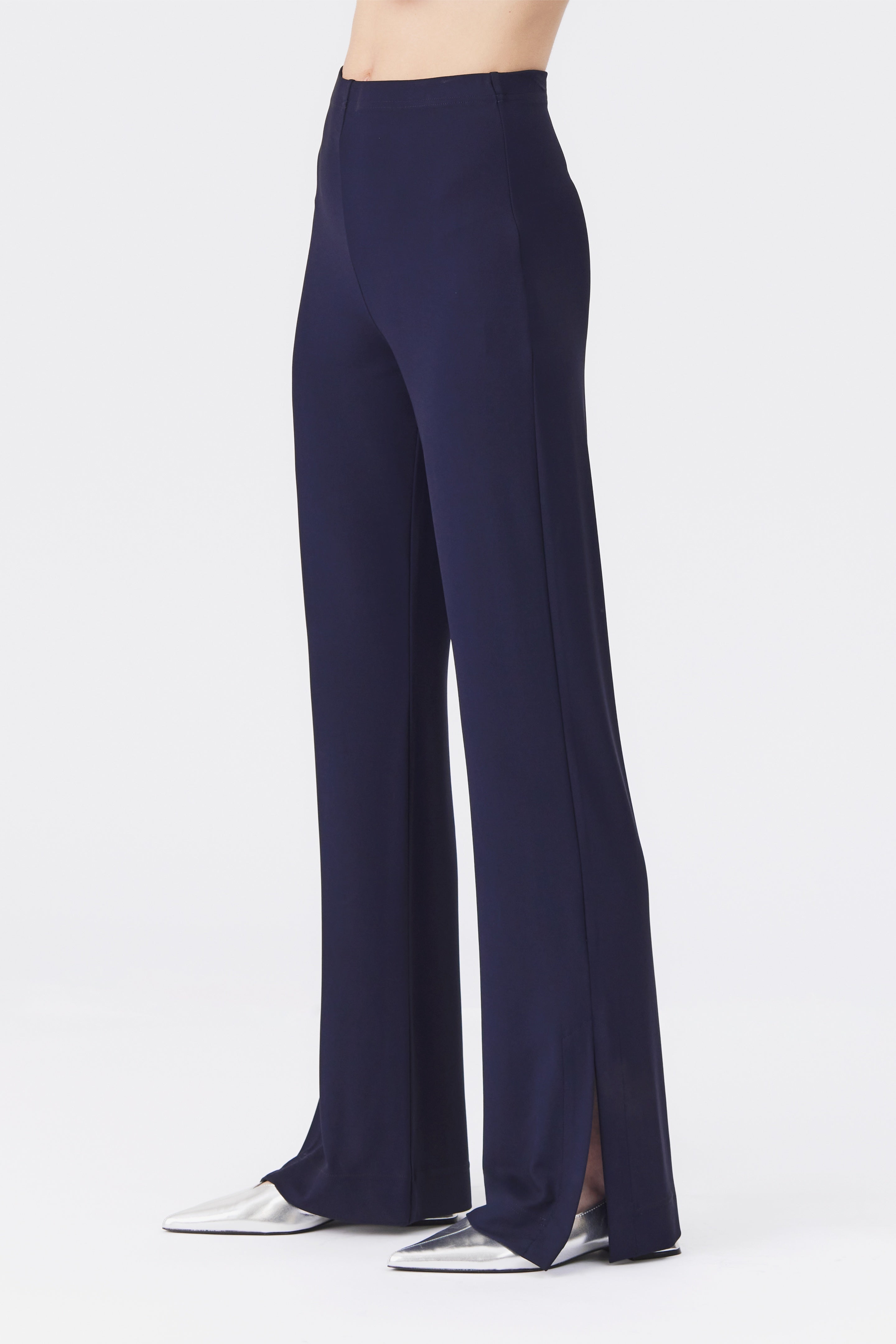 Lana Jersey Trousers with Side Slits in Navy