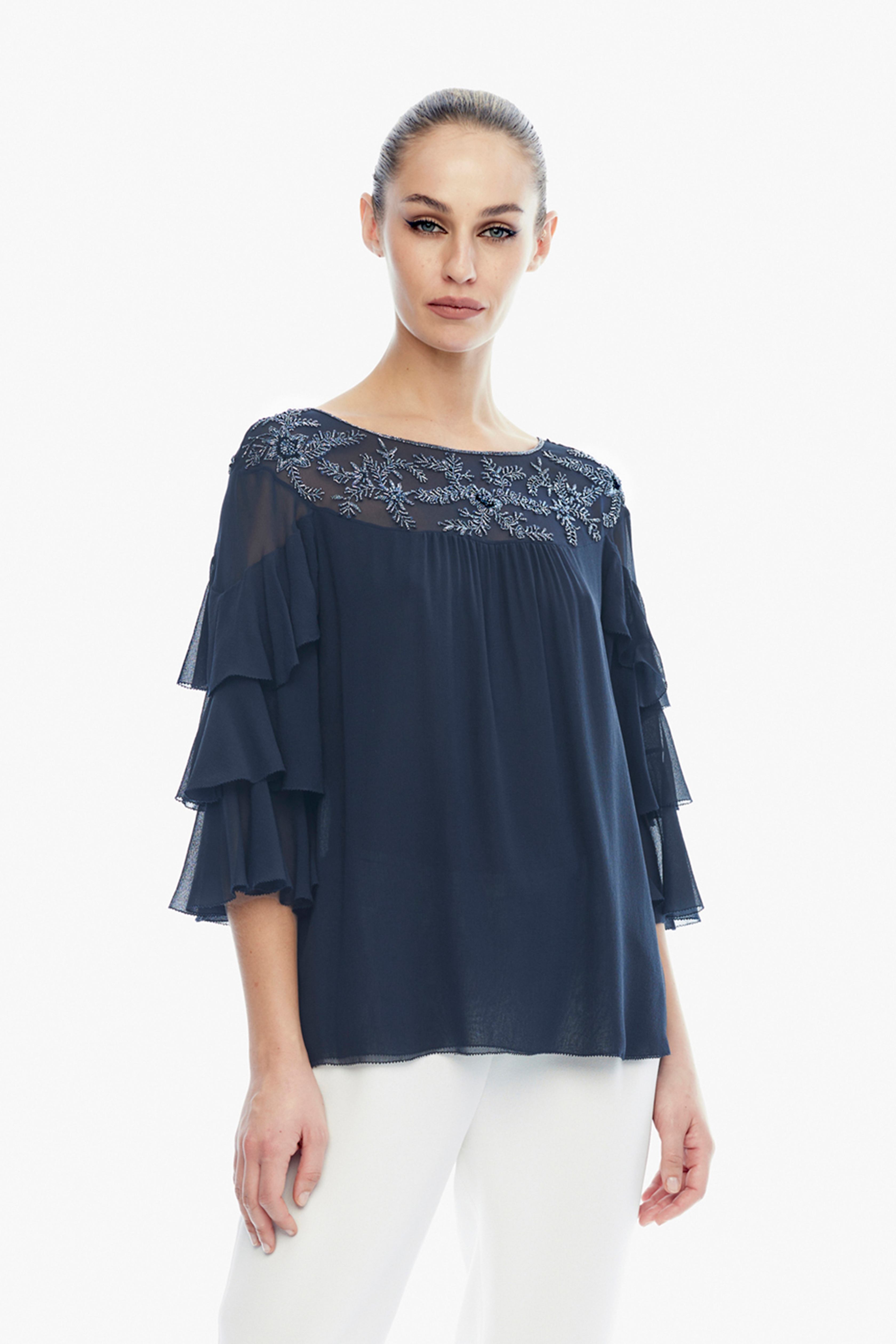 Lea Silk Ruffle Blouse in Ivory