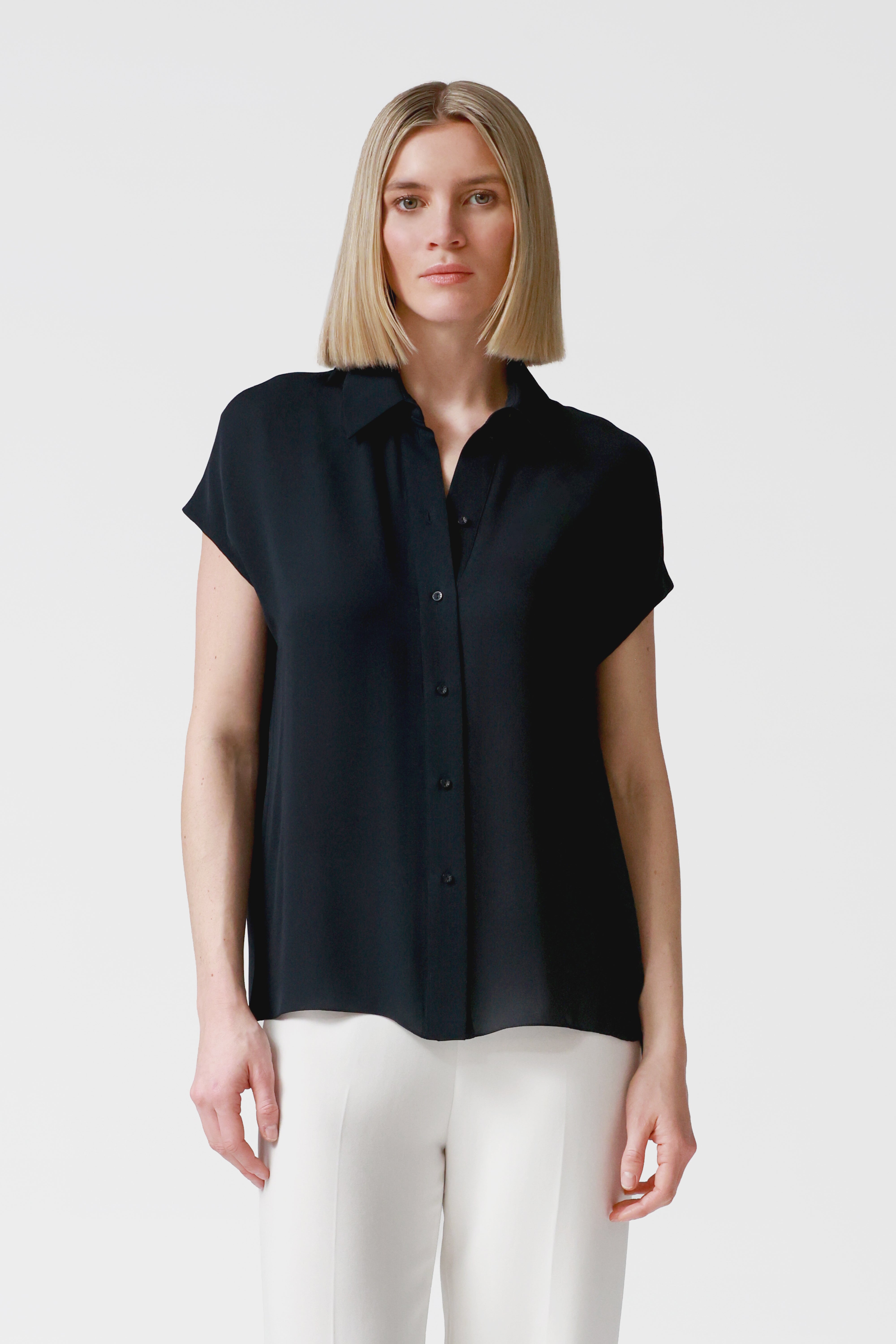 Lexi Navy Satin Crepe Blouse
