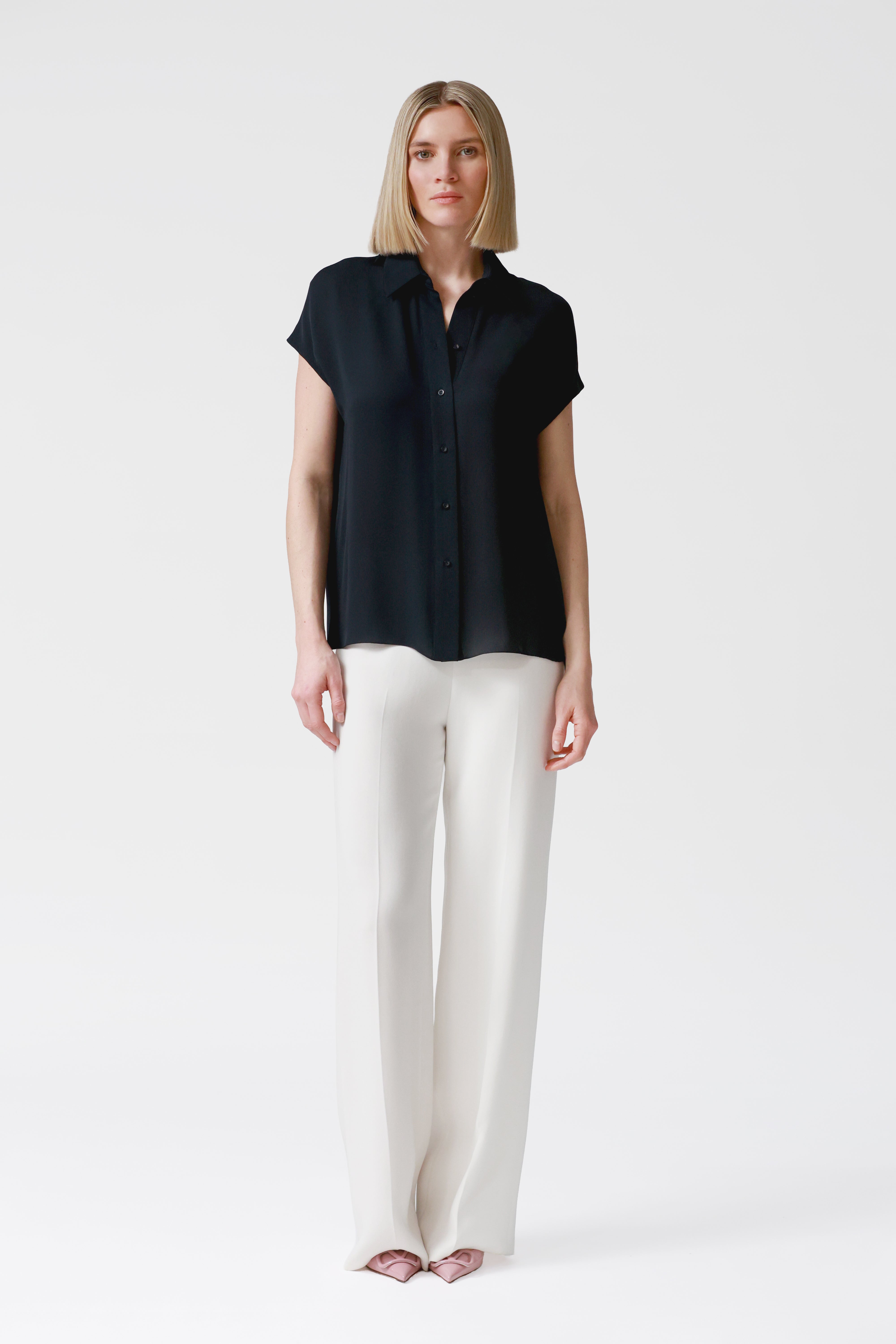 Lexi Navy Satin Crepe Blouse