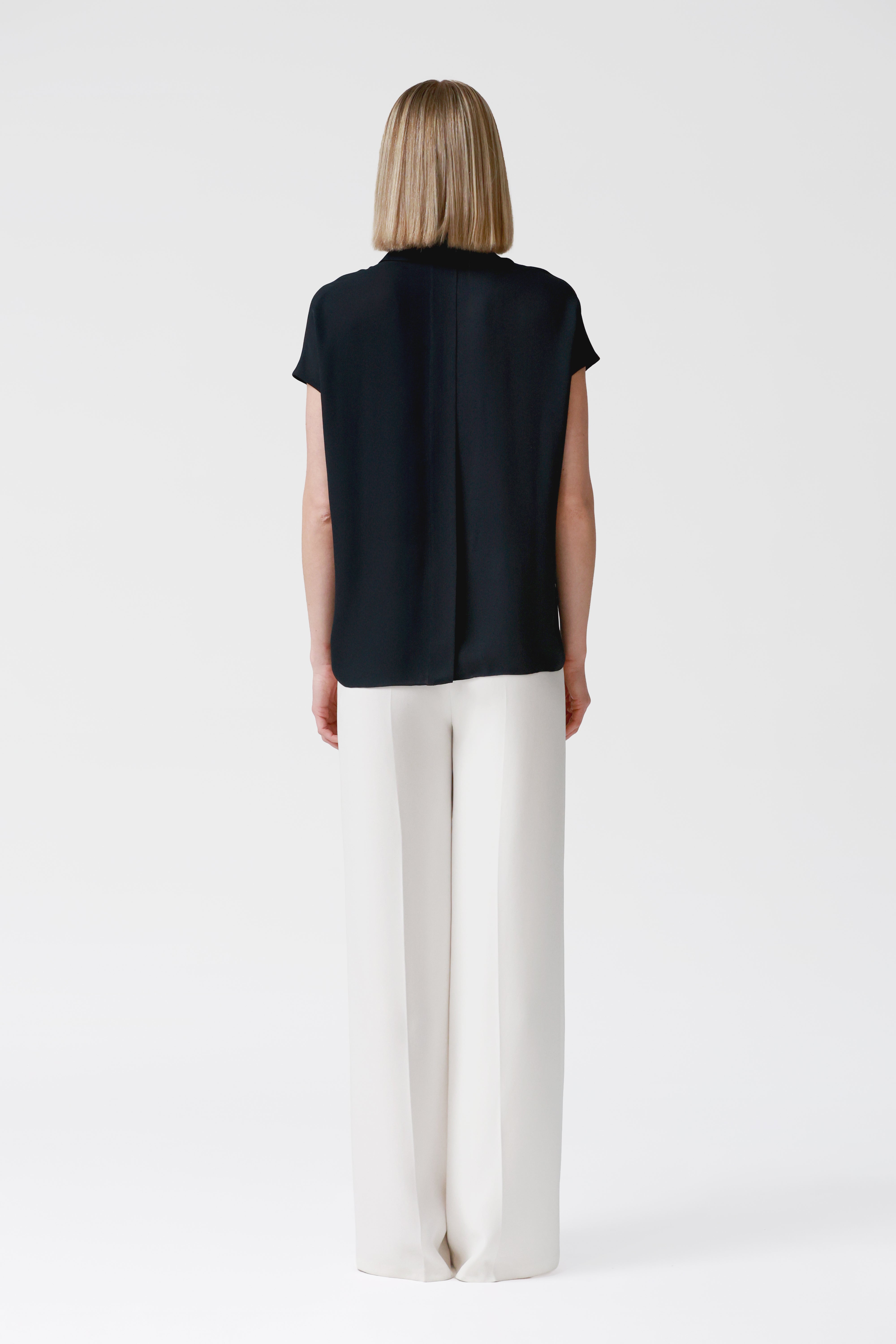 Lexi Navy Satin Crepe Blouse