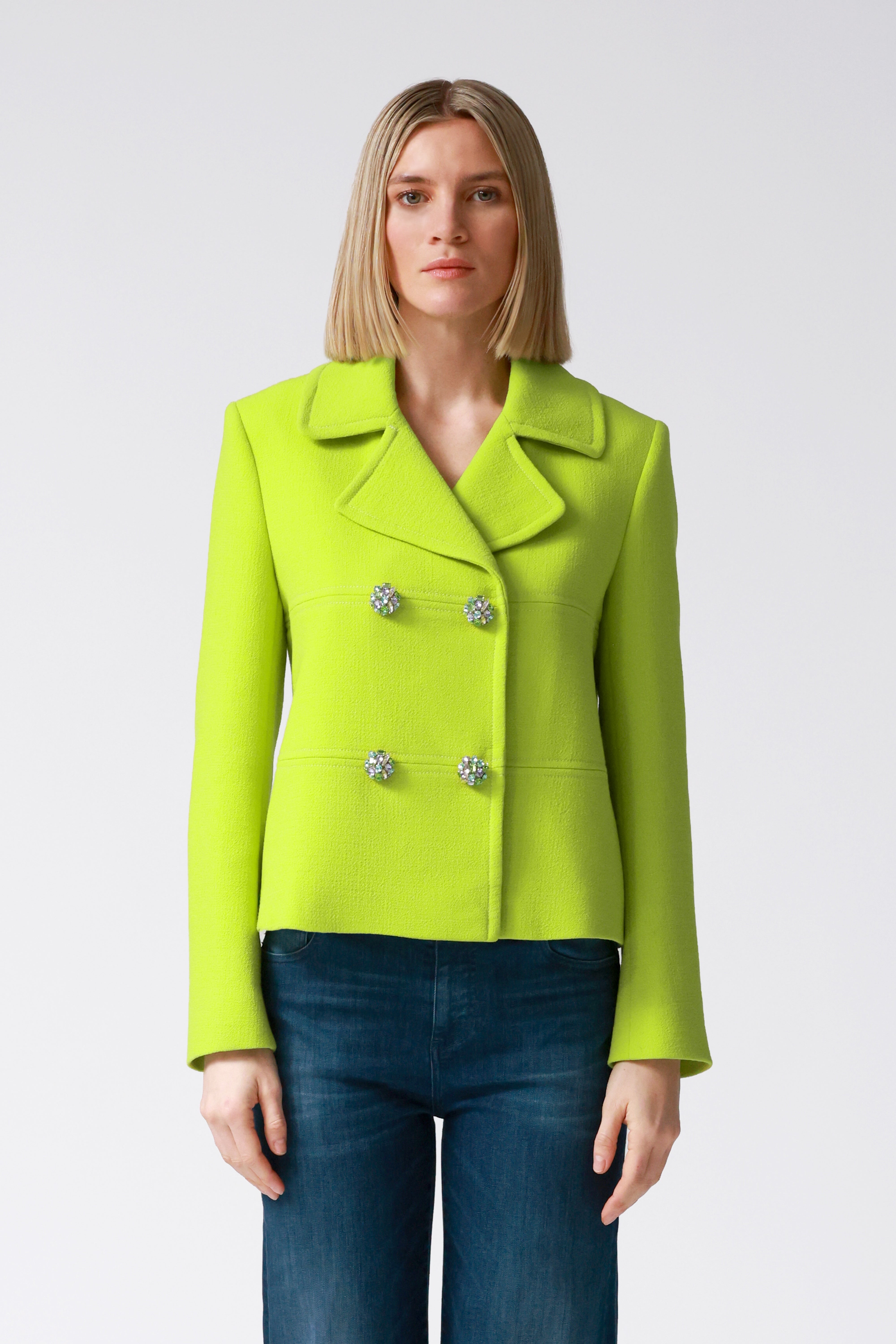 Libbi Double-Breasted Wool Jacket in Lime