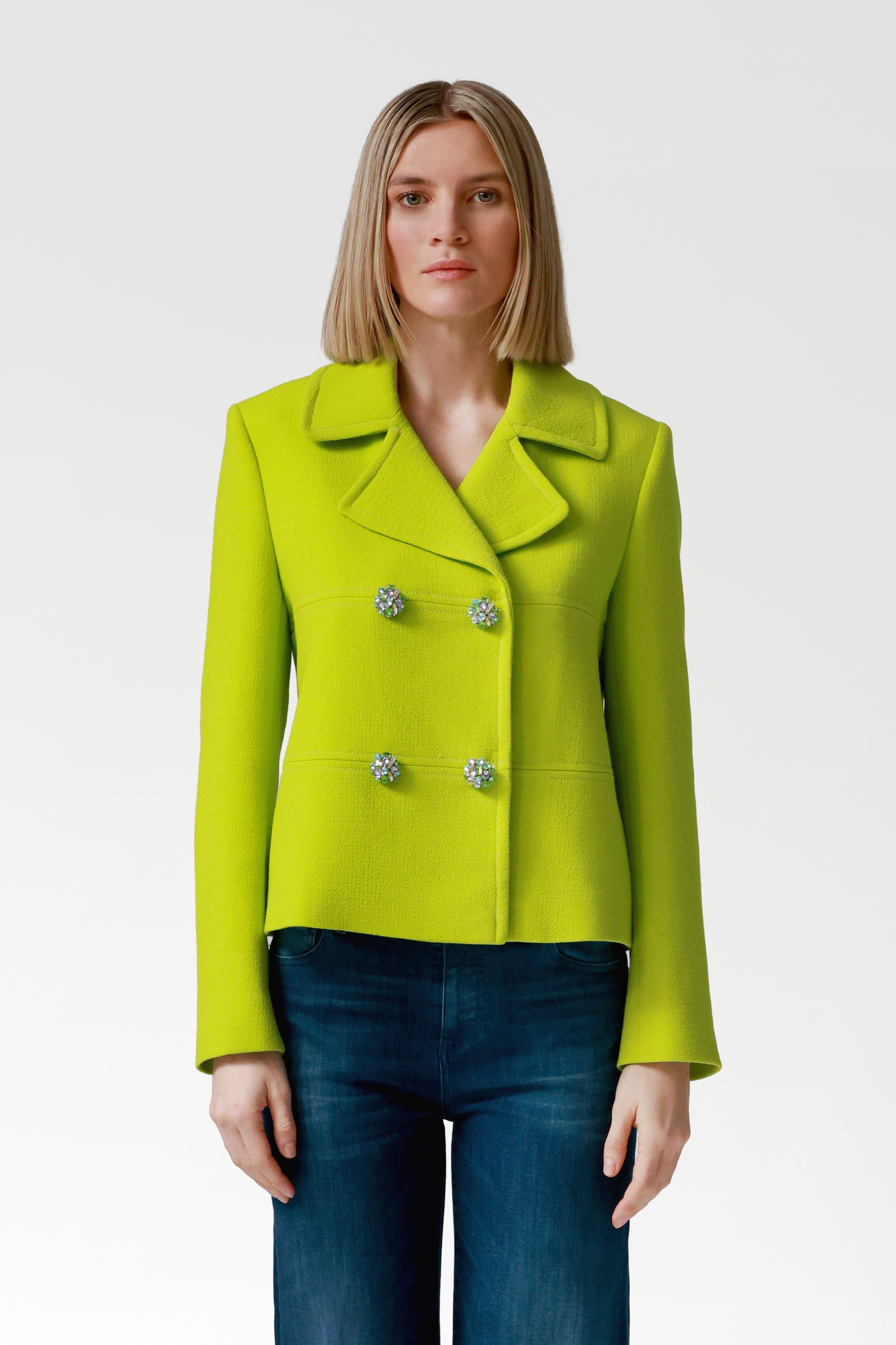 Libbi Double-Breasted Wool Jacket in Lime