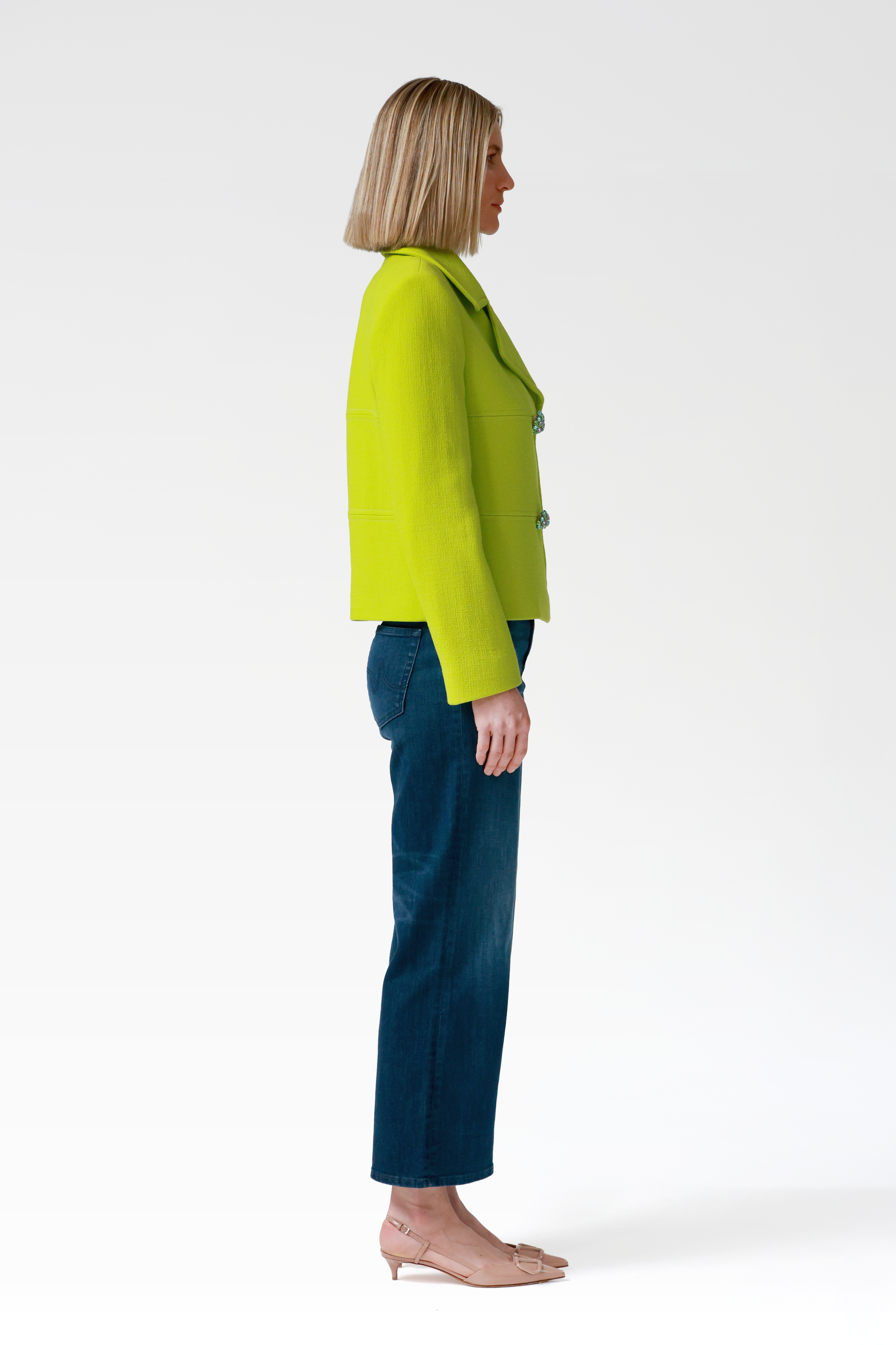 Libbi Double-Breasted Wool Jacket in Lime
