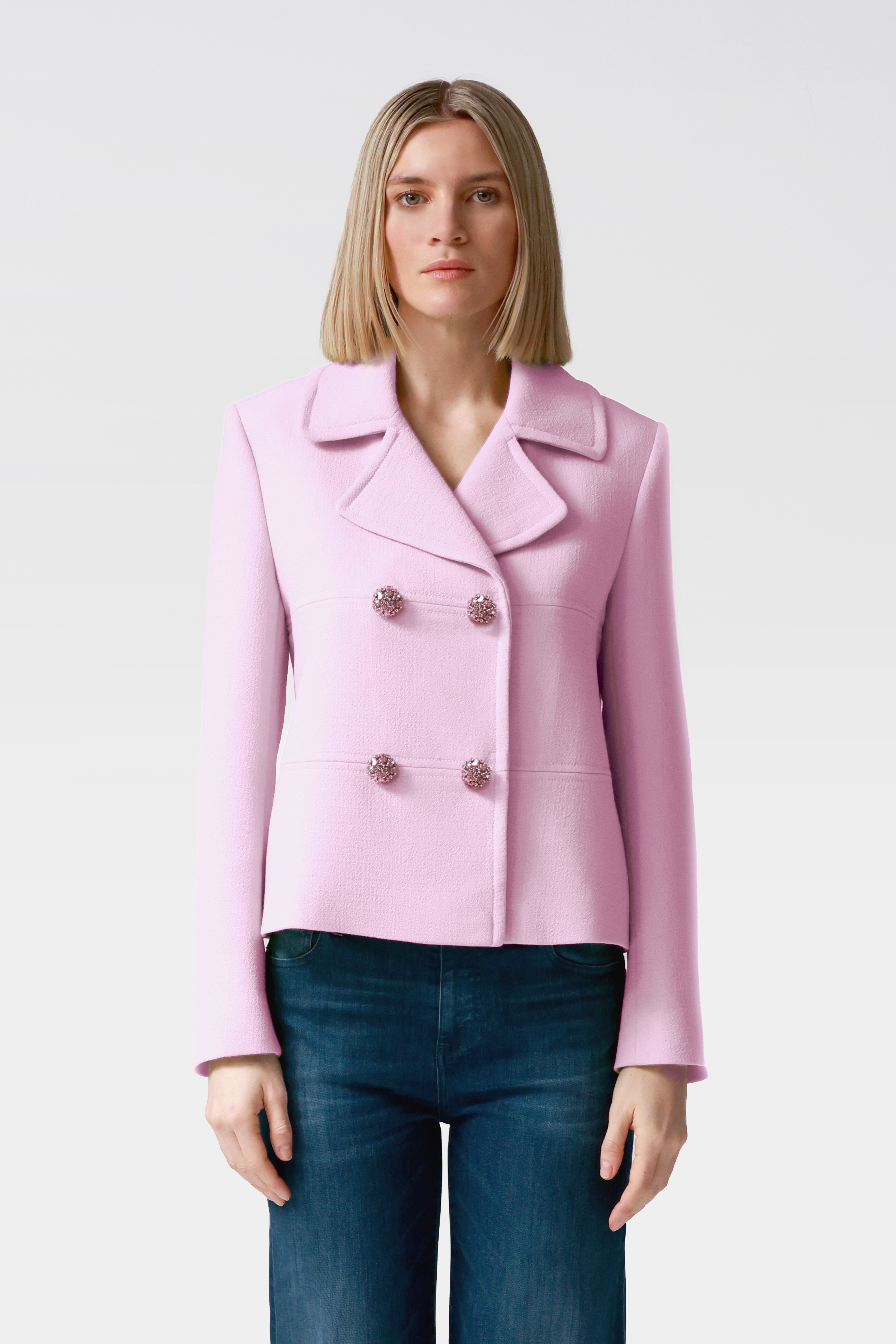 Libbi Double-Breasted Wool Jacket in Pink