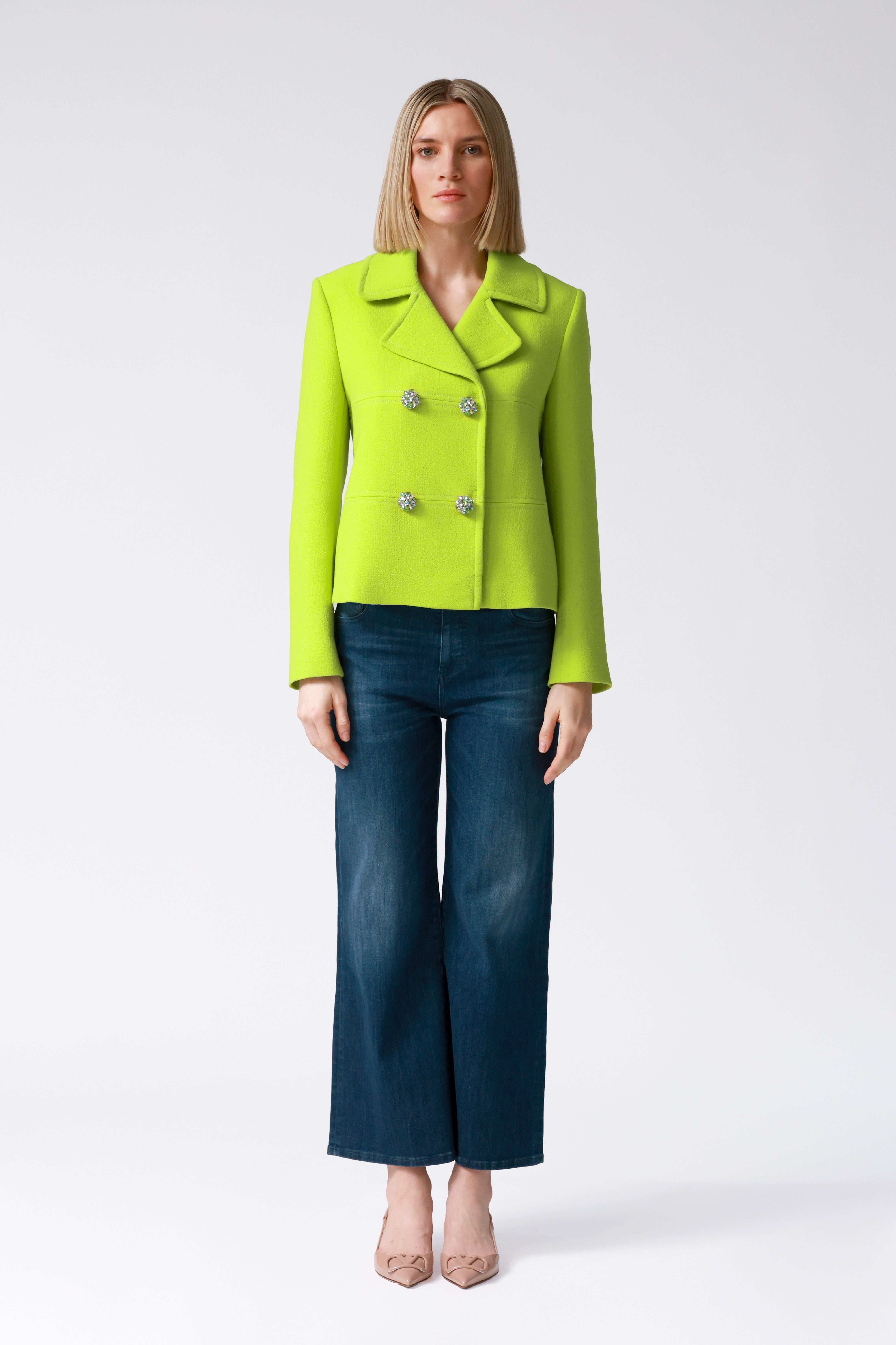 Libbi Double-Breasted Wool Jacket in Lime
