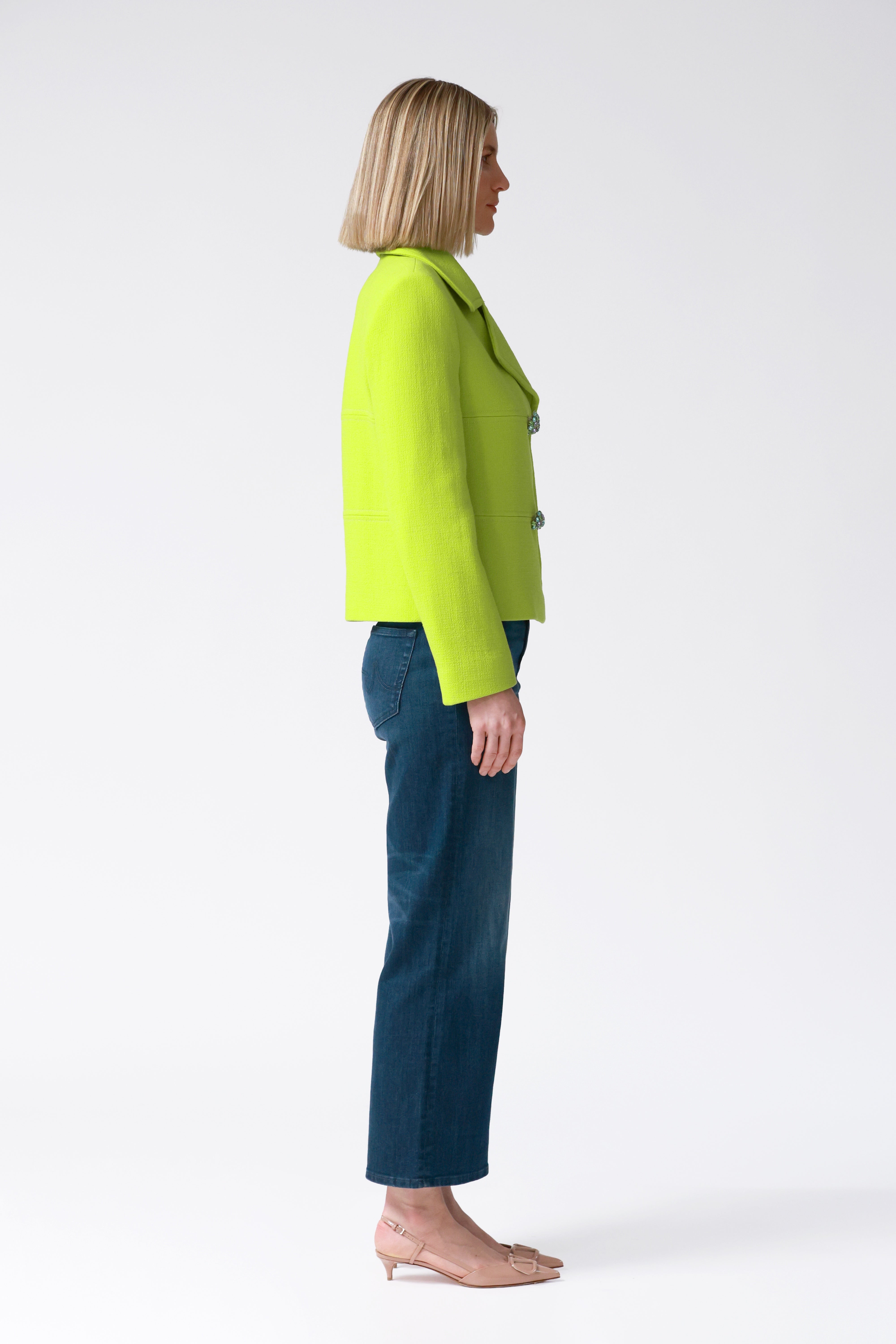 Libbi Double-Breasted Wool Jacket in Lime