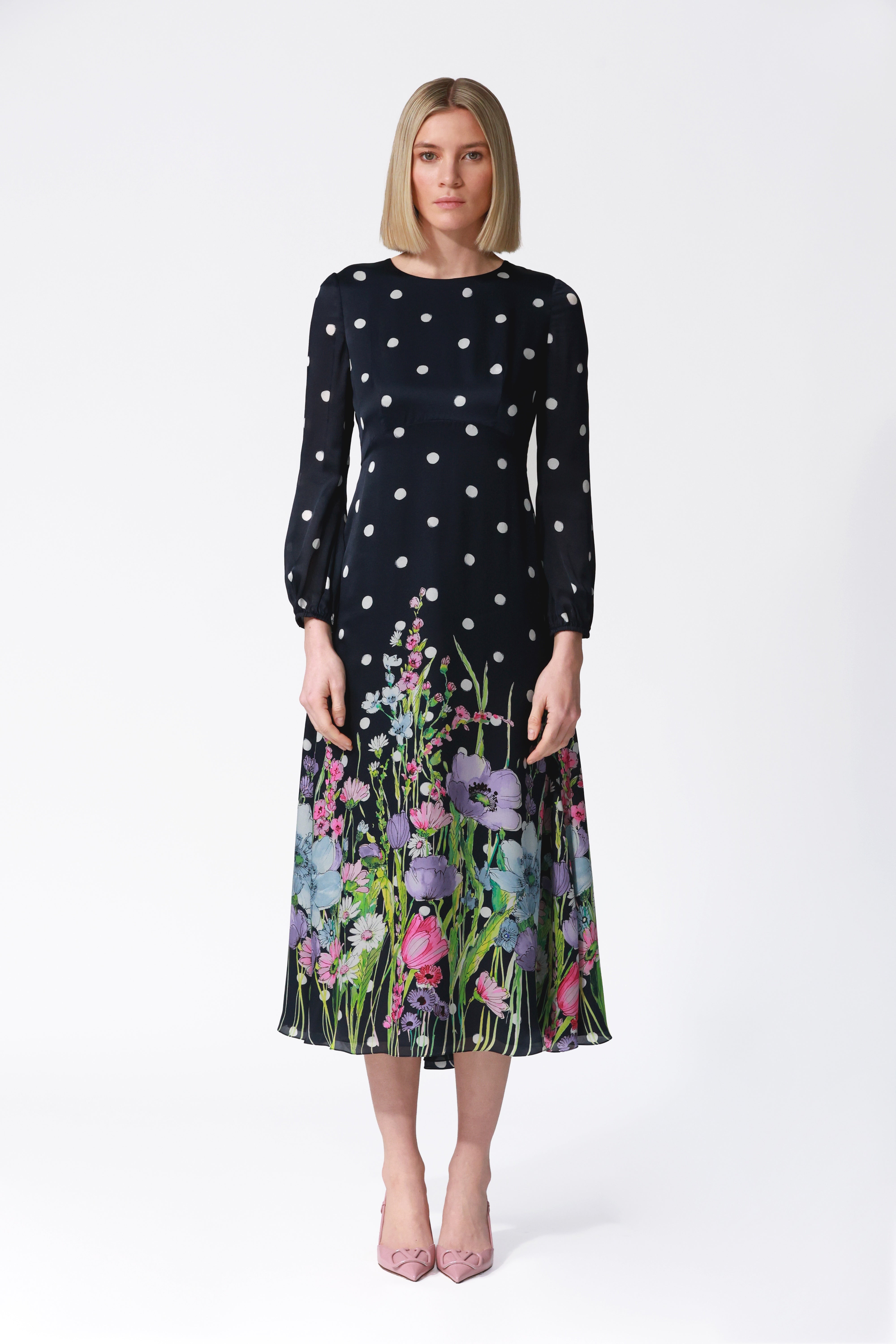 Liliana Floral Print Silk Satin Dress