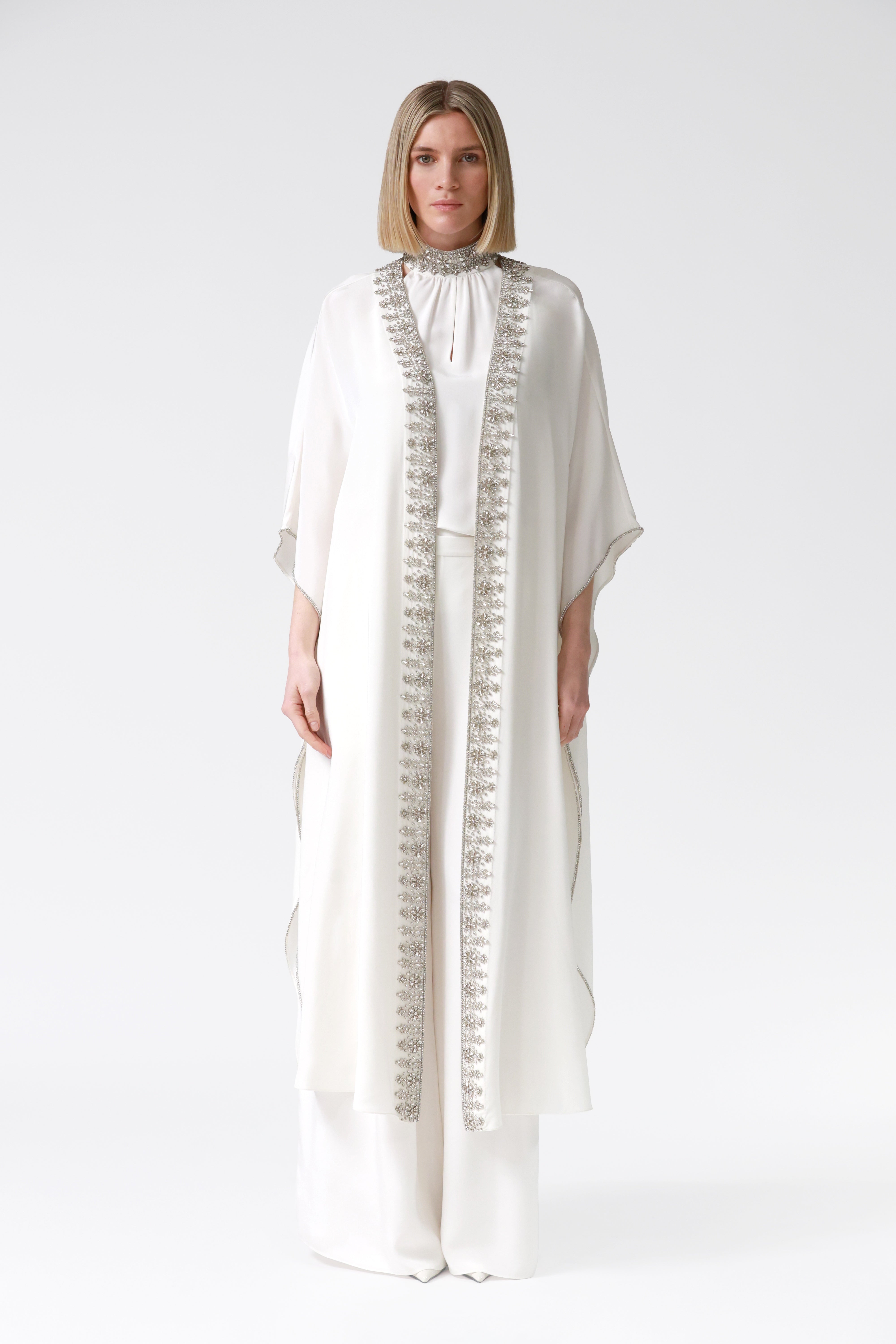 Kimi Embellished Silk Robe in Ivory