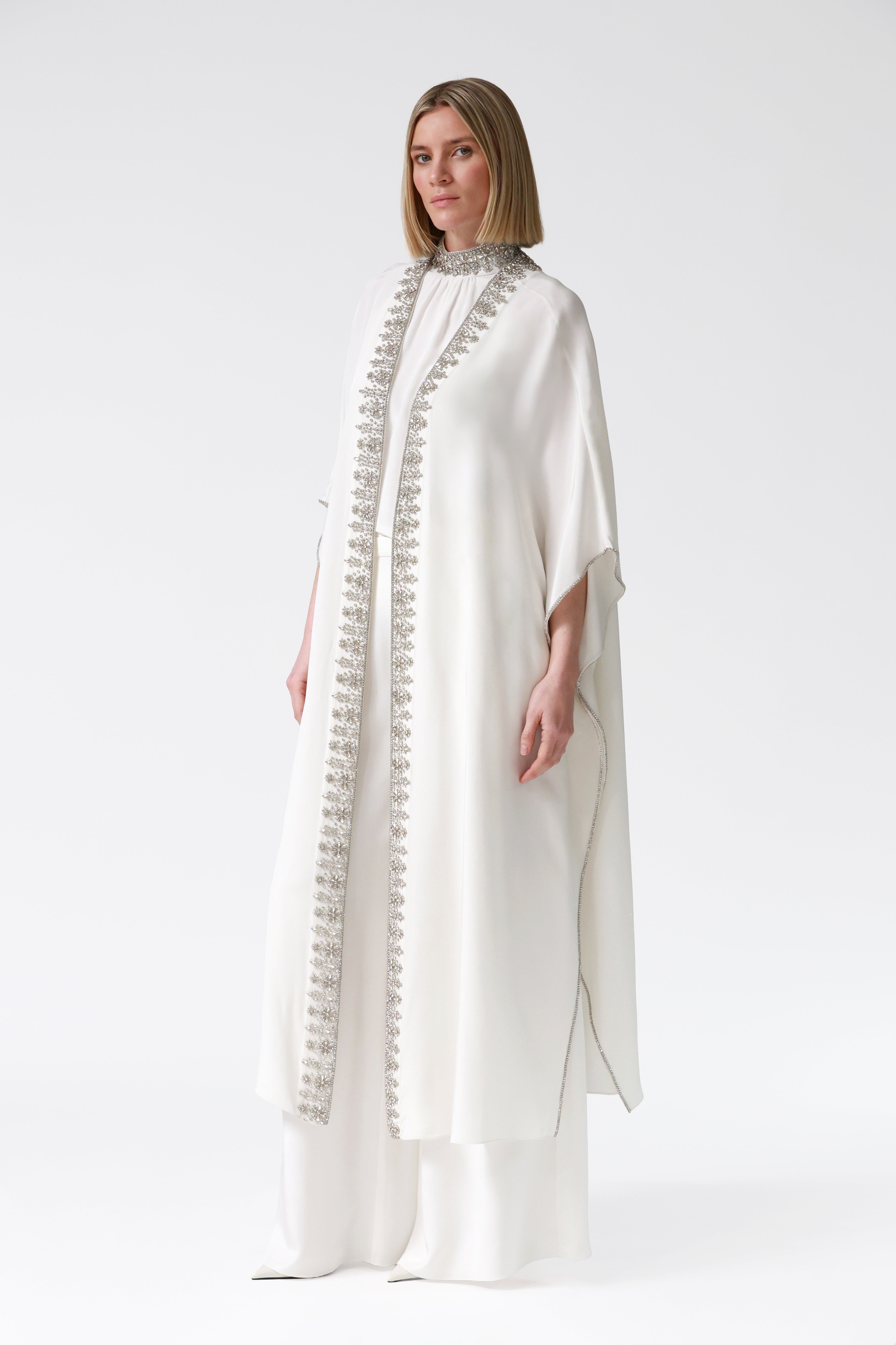 Kimi Embellished Silk Robe in Ivory