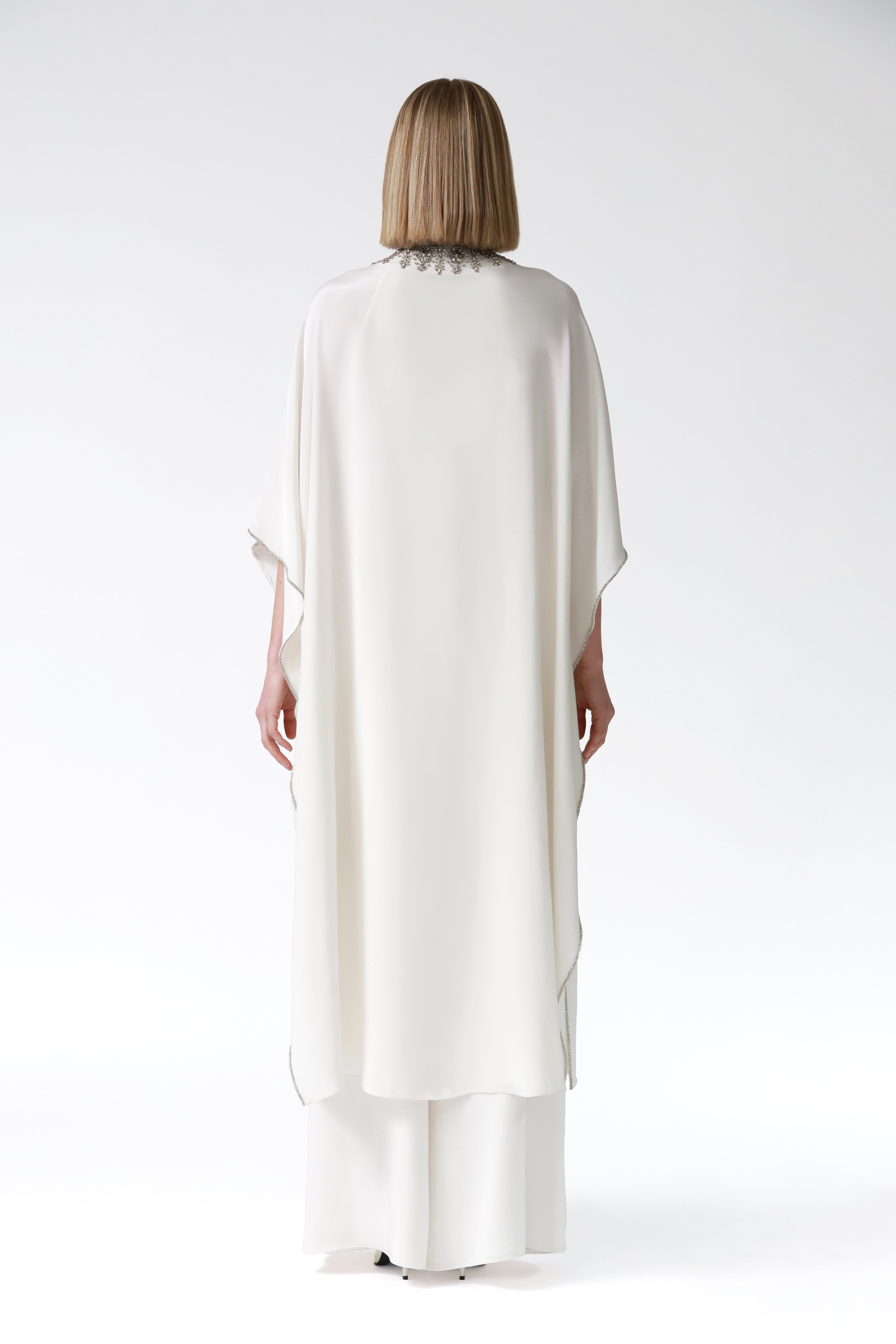 Kimi Embellished Silk Robe in Ivory